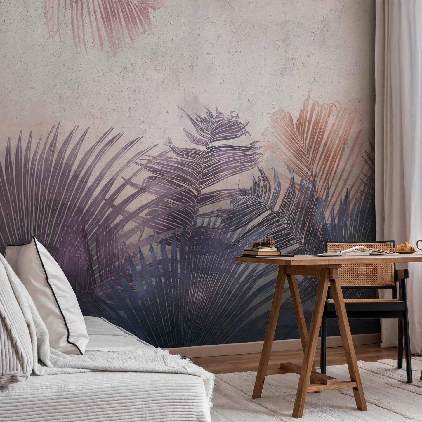artgeist Premium Wall Mural Jungle 157"x110"XXL Non-Woven Wallpaper Fleece Wall Decor Photo Print Picture Image Design Leaves Botanical Nature Purple Grey b-A-0827-a-a