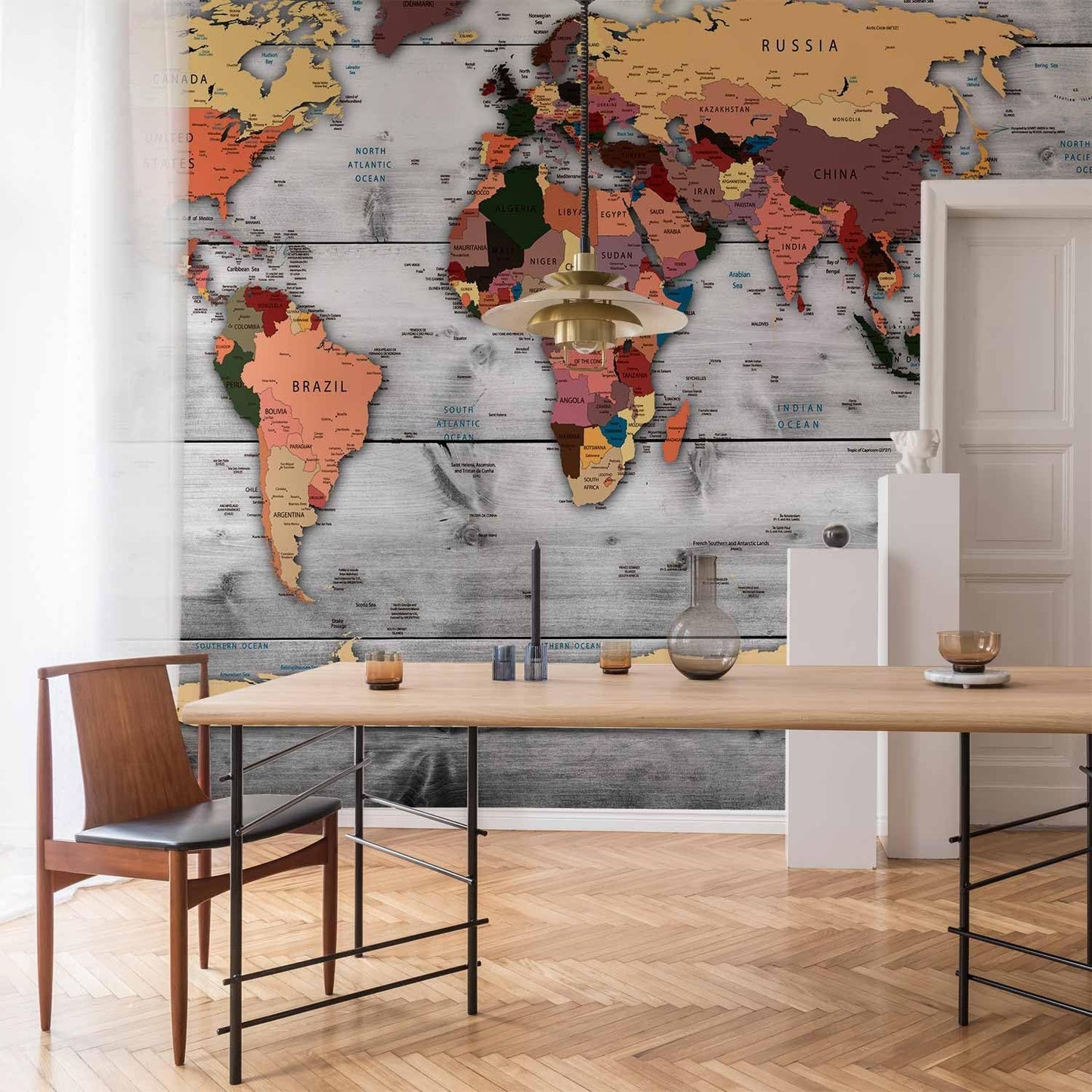 artgeist Wall Mural World Map 177x124 in - XXL Non-Woven Wallpaper Fleece Wall Decor Photo Print Picture Image Design Home Map of The World k-B-0009-a-c