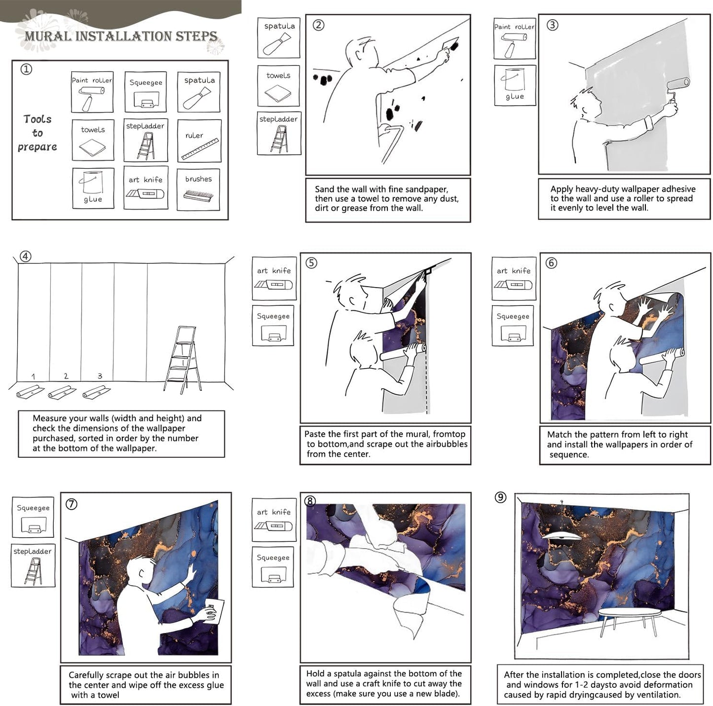 AFZEVEB-Abstract Art Purple Marble Wallpaper Wall murals for Bedroom 114"x74" (Not Peel and Stick)