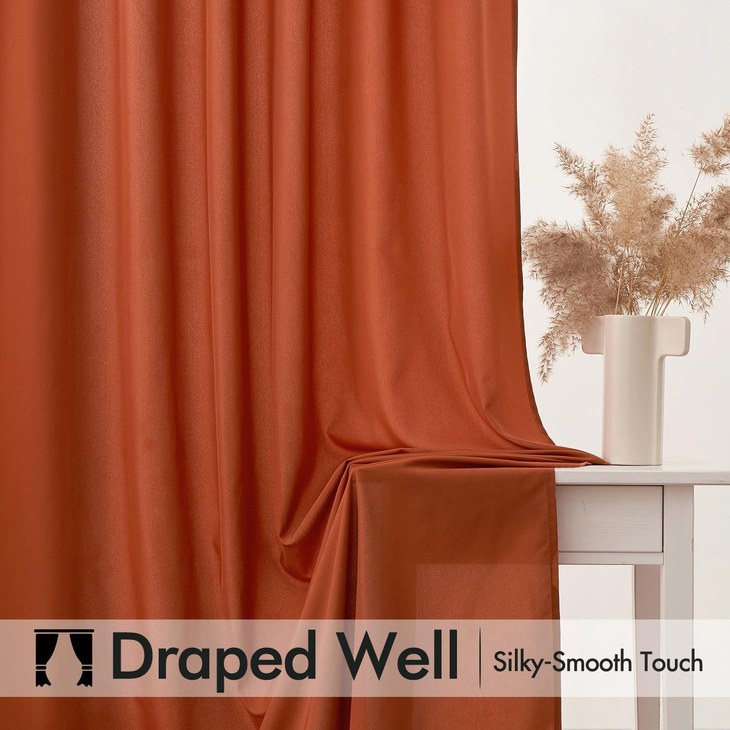 MIULEE Burnt Orange Privacy Sheer Curtains That Let Light in 63 Inches Long Non-See-Through Semi Sheer Curtain Light Filtering Window Curtains Drapes for Living Room Bedroom 2 Panels Set 42 X 63