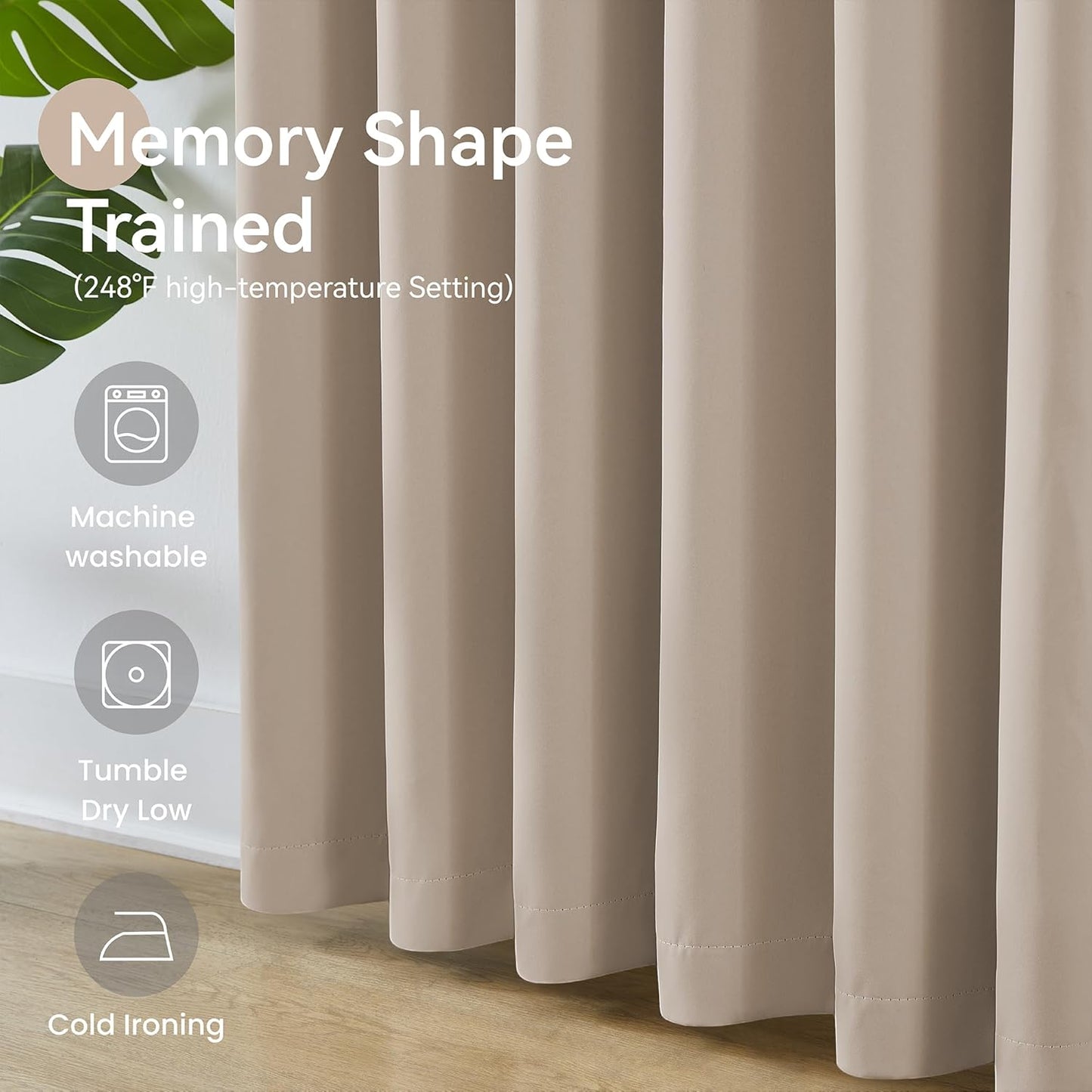 KangBang Pinch Pleat Blackout Curtains 102 Inches Long 2 Panels Set, 60 Inch Wide Pleated Thermal Insulated Draperies for Sliding Glass Door Cottage, Memory Trained Modern Decor, W60xL102, Taupe