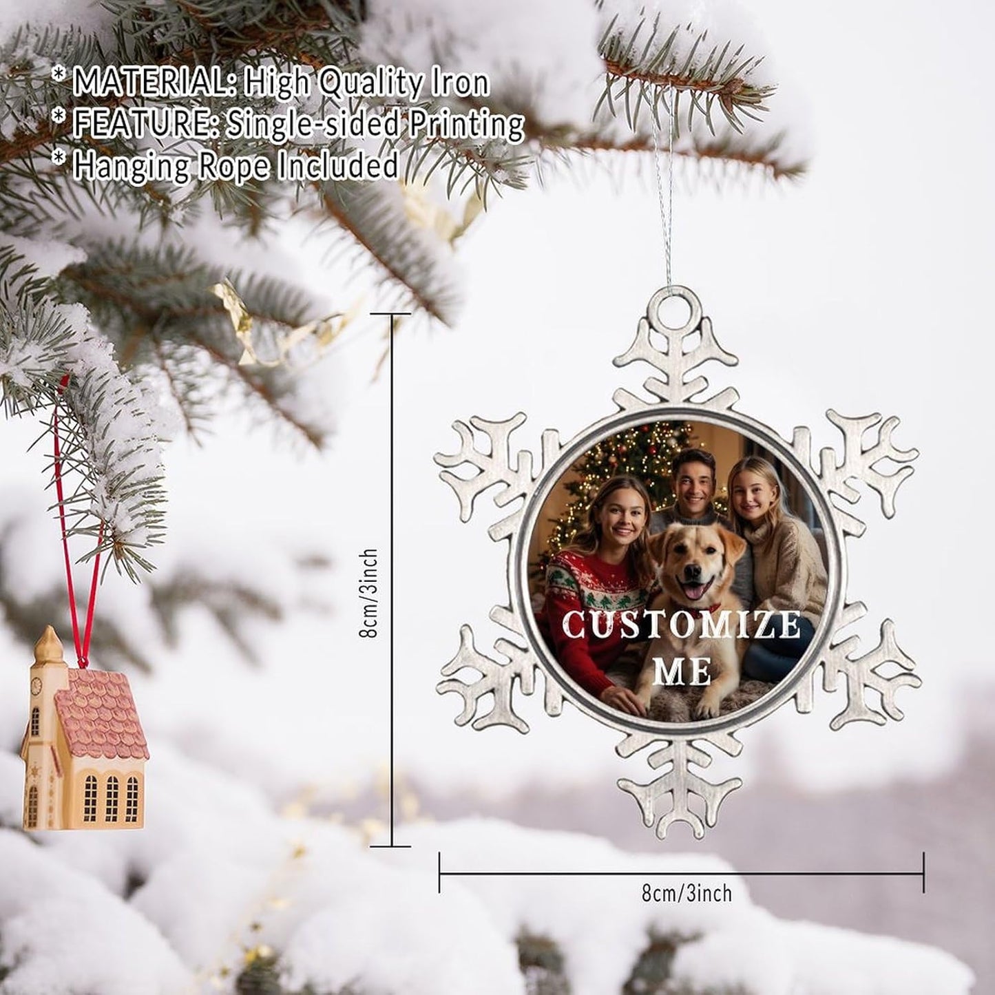 Personalized Christmas Ornaments - Custom Picture & Text Ornaments for Christmas 2024, Baby's 1st Christmas Ornament with Picture for Xmas Tree Custom Gifts for Family, Mom, Dad, Friend (Snowflake)