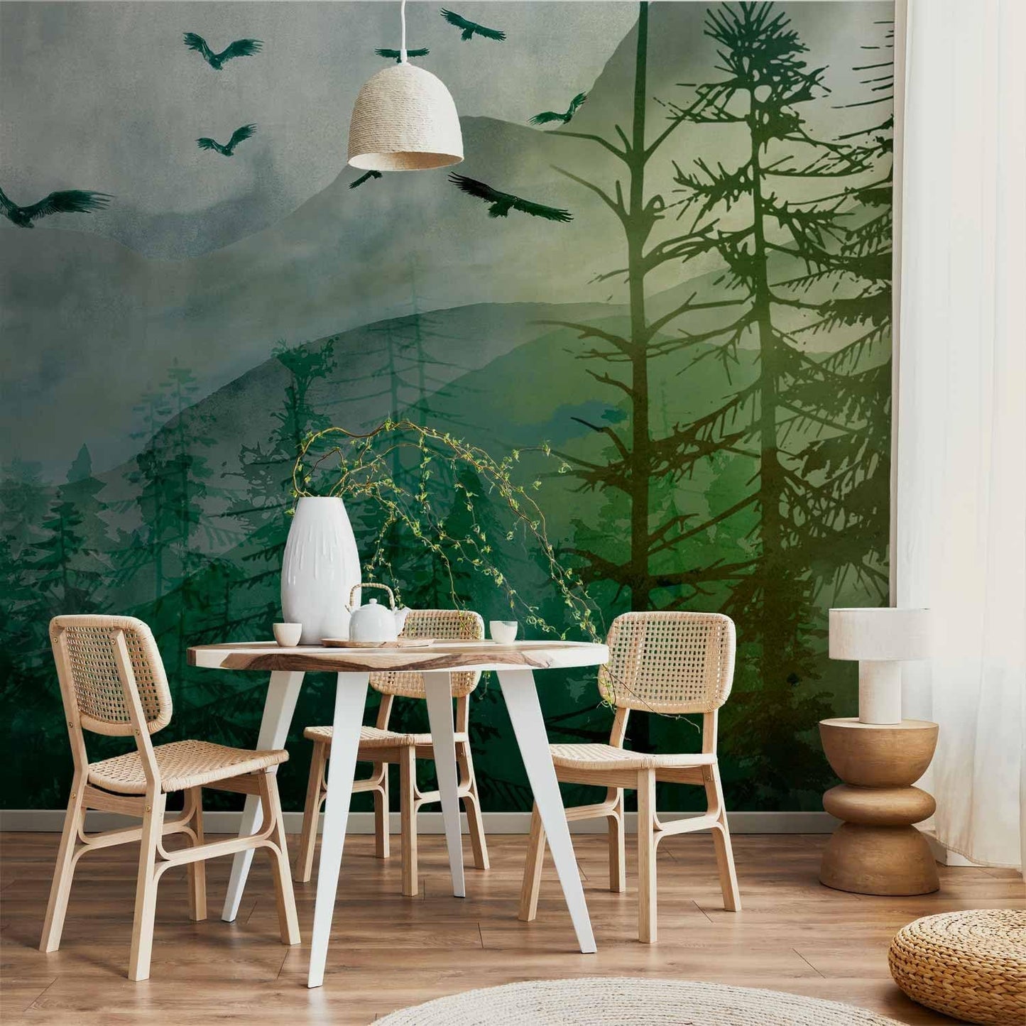 artgeist Wall Mural Natura 216x98 in - XXL Non-Woven Corner Wallpaper Fleece Angle Wall Decor Photo Print Picture Mountains Forest Birds Clouds c-A-10017-a-b