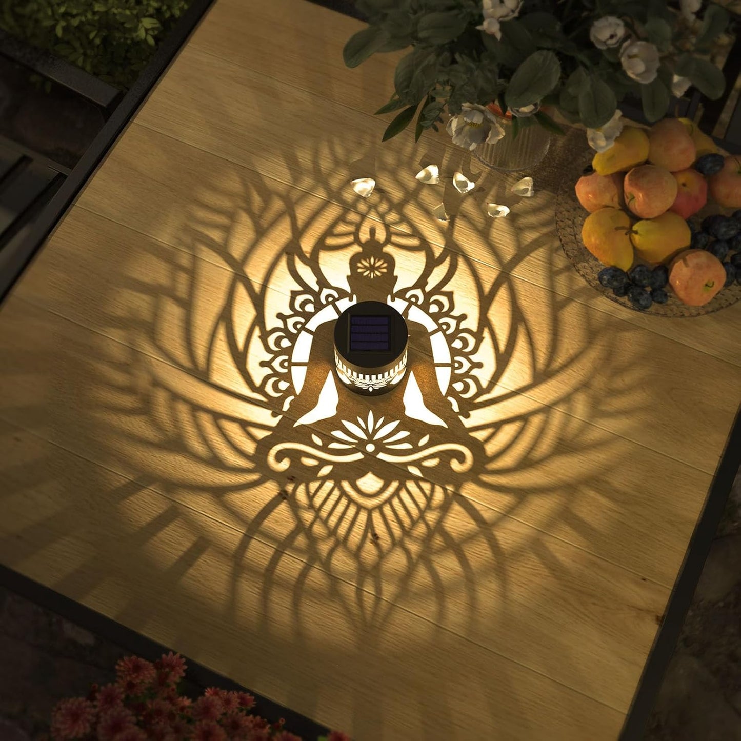 4 Pack Solar Fence Lights Metal Solar Powered Outdoor Wall Deck Step Lights Zen Theme Waterproof Fence Light for Garden Post Patio Backyard Yard Decor, Gardening Gifts for Women Mom Grandma