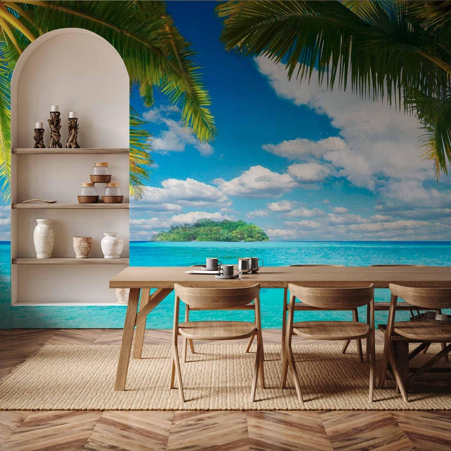 artgeist Wall Mural Nature 216x98 in - XXL Non-Woven Corner Wallpaper Fleece Angle Wall Decor Photo Print Picture Holiday Lagoon Palms n-A-10068-a-a