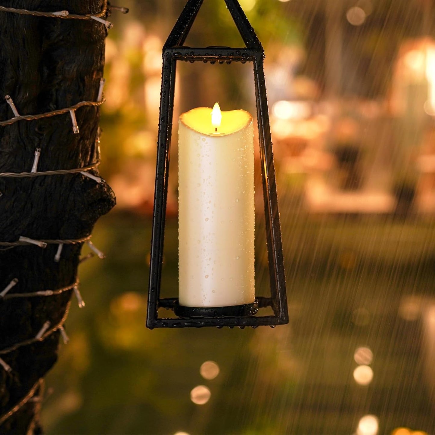 Homemory 3"x8" Outdoor Waterproof Flameless Candles, LED Candles, Battery Operated Candles with Remote and Timers, Electric Fake Plastic Pillar Candles, Dark Ivory, Set of 2