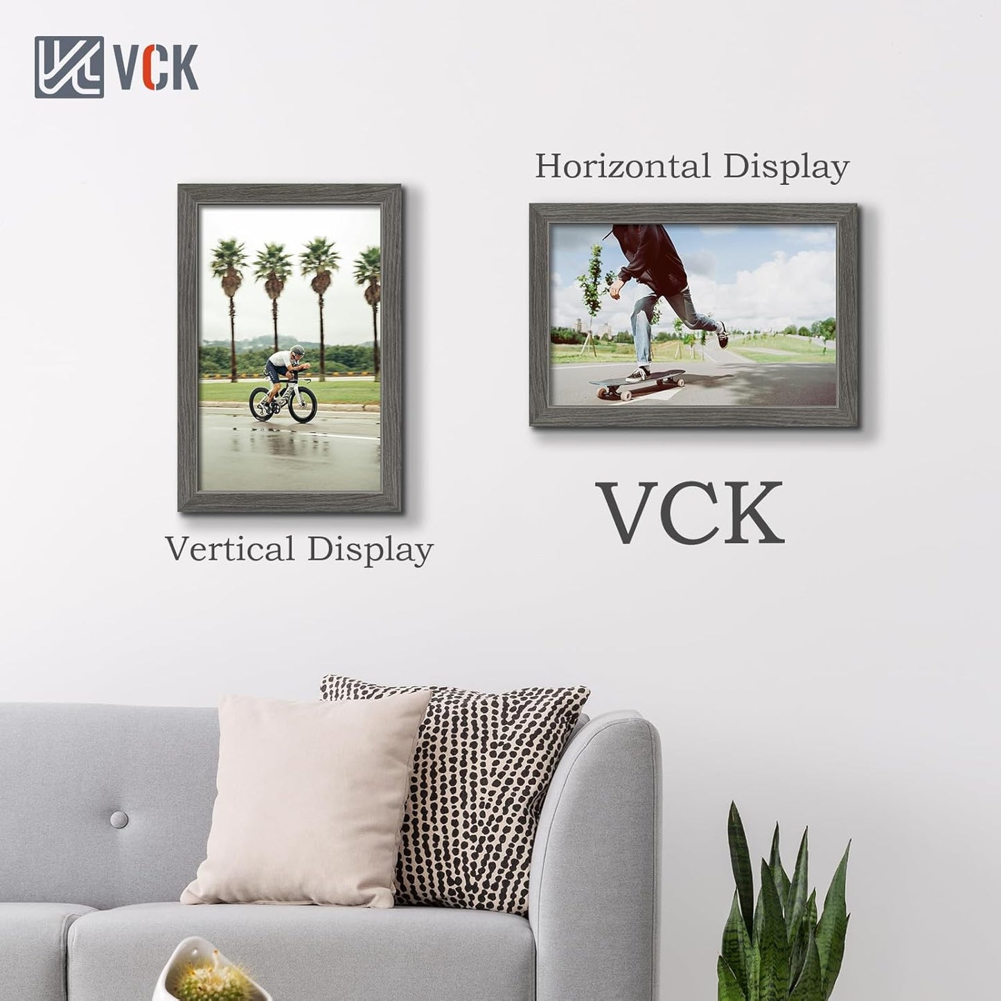 VCK 11x17 Picture Frame 3 Pack, Gray Solid Wood Poster Picture Frame, Exclusive Wood Grain, Wall Mounting Hanging