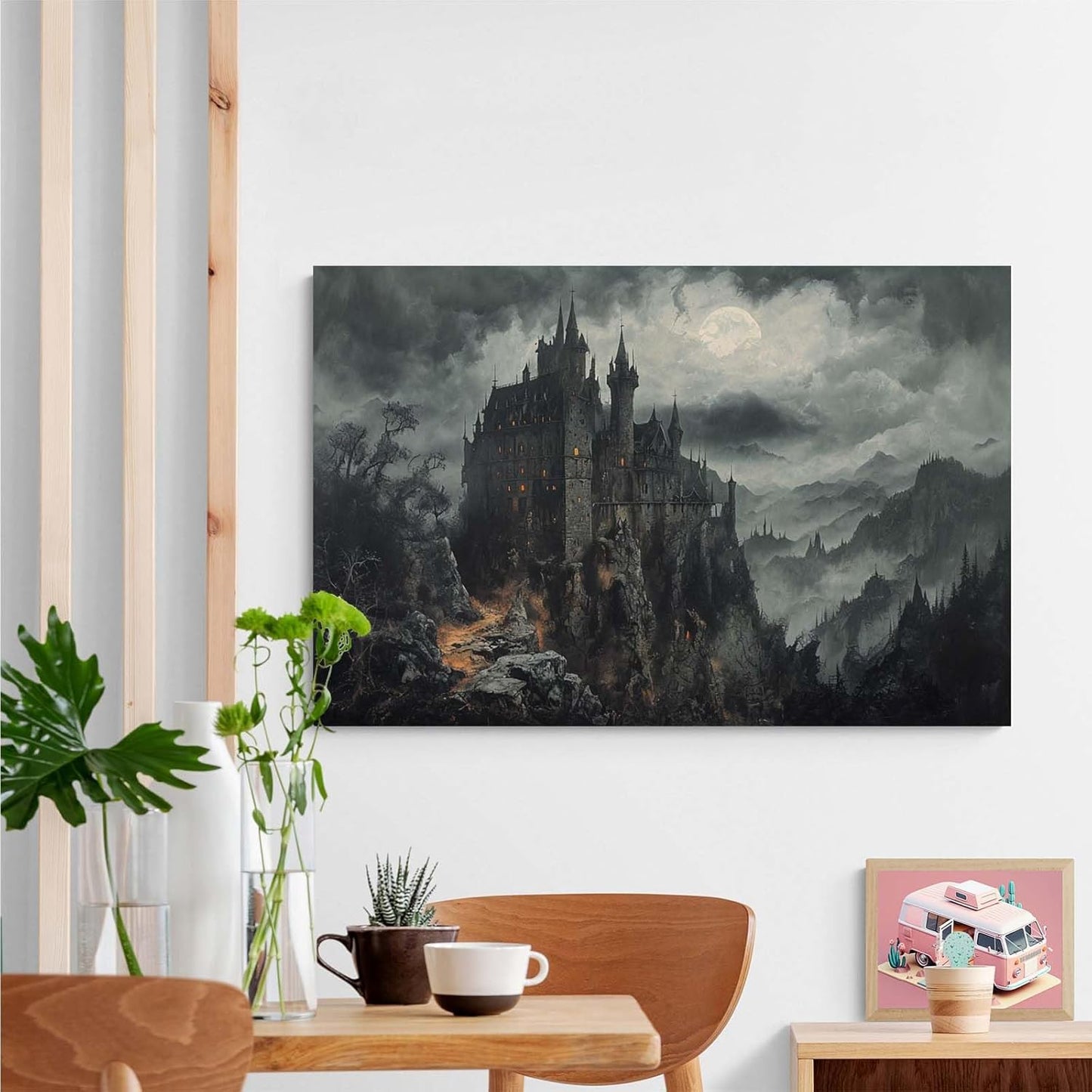 Vintage Castle Poster Dark Academy Victorian Gothic Castle Wall Art Poster Moody Mystical Art Print Suitable for Home Living Room Bedroom8x12in Wood Framed