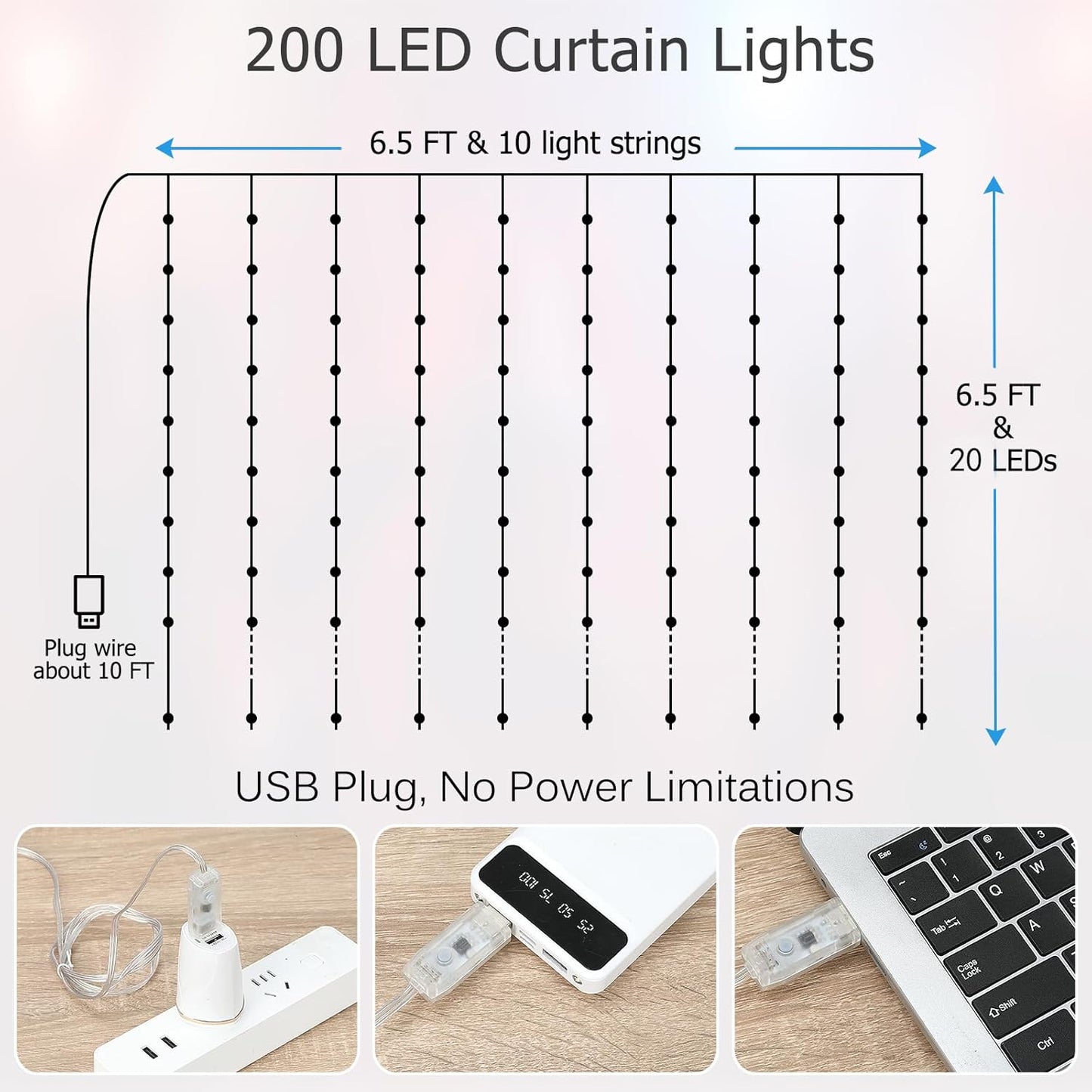 LED Curtain Lights, 6.5ft x 6.5ft 200 LED RGB Color Changing String Fairy Lights Curtain with Smart APP Control, Music & Voice Sync for Bedroom Backdrop Indoor Outdoor Christmas Decorations