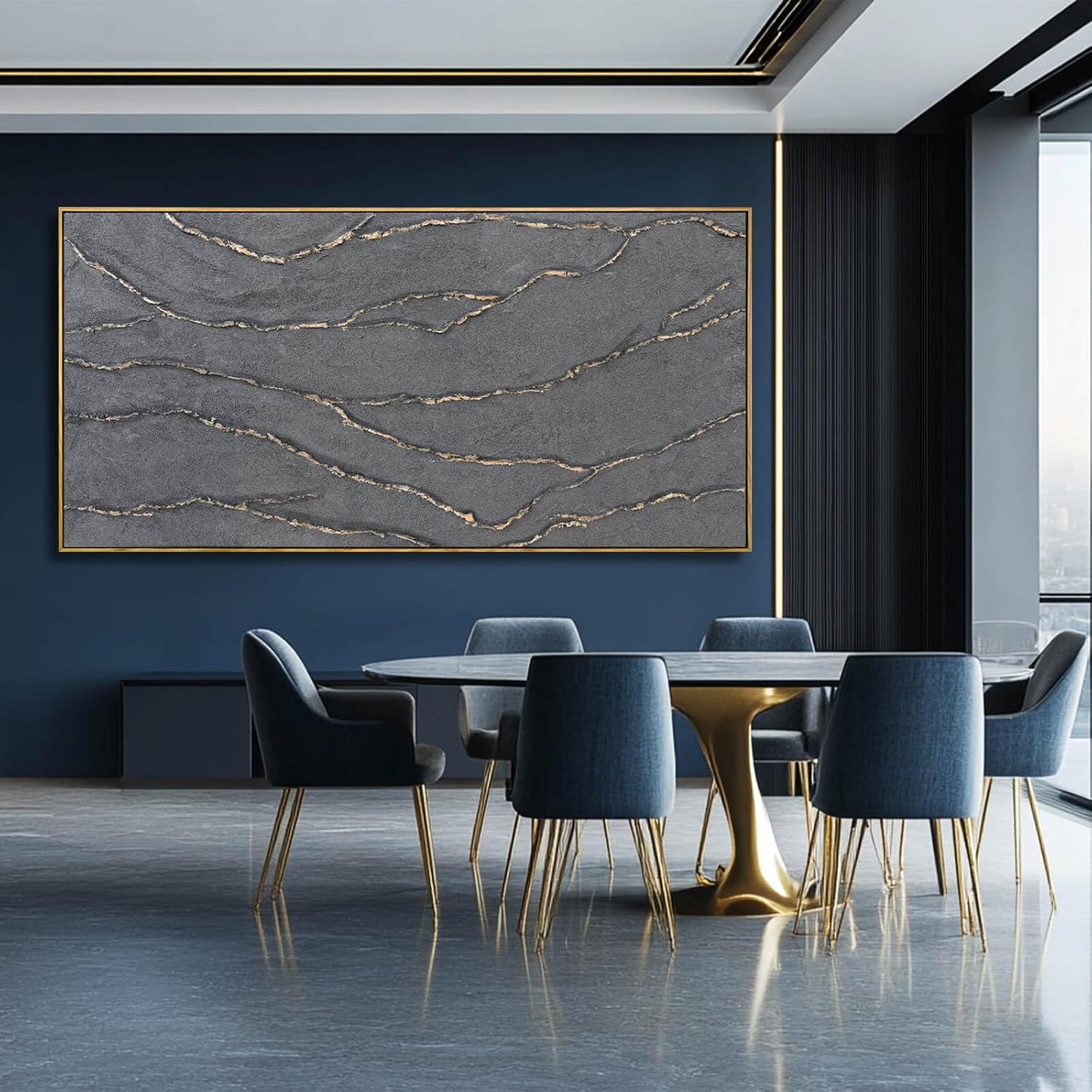 Gold and Grey Wall Art Framed Pictures Wall Decor Neutral Artwork Hand Painted 29"x58" Abstract Wall Art for Living Room Dining Room Kitchen