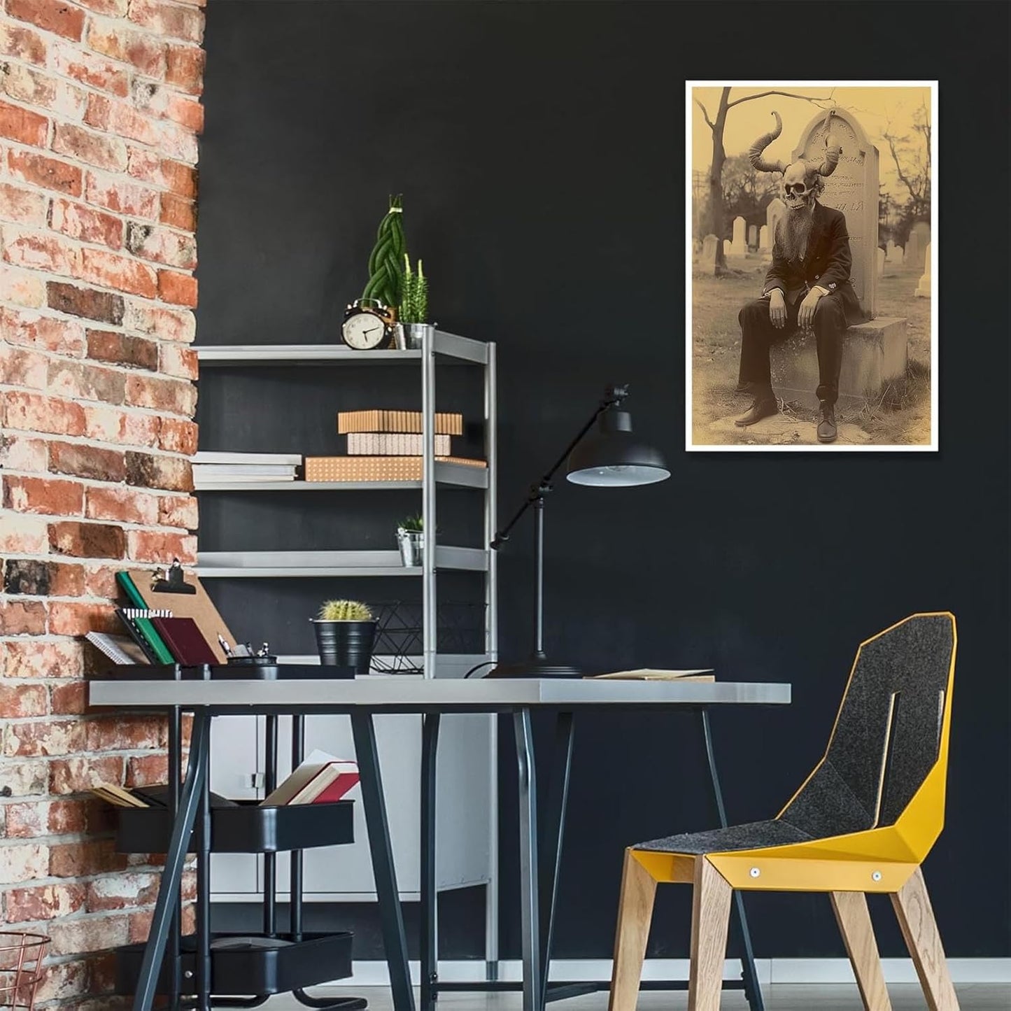 Skeleton Halloween Forest Occult Poster Vintage Spooky Canvas Wall Art Gothic Room Decor Dark Academia Bedroom Decorations Creepy Skull Prints Picture Aesthetic 12X16inch Unframed