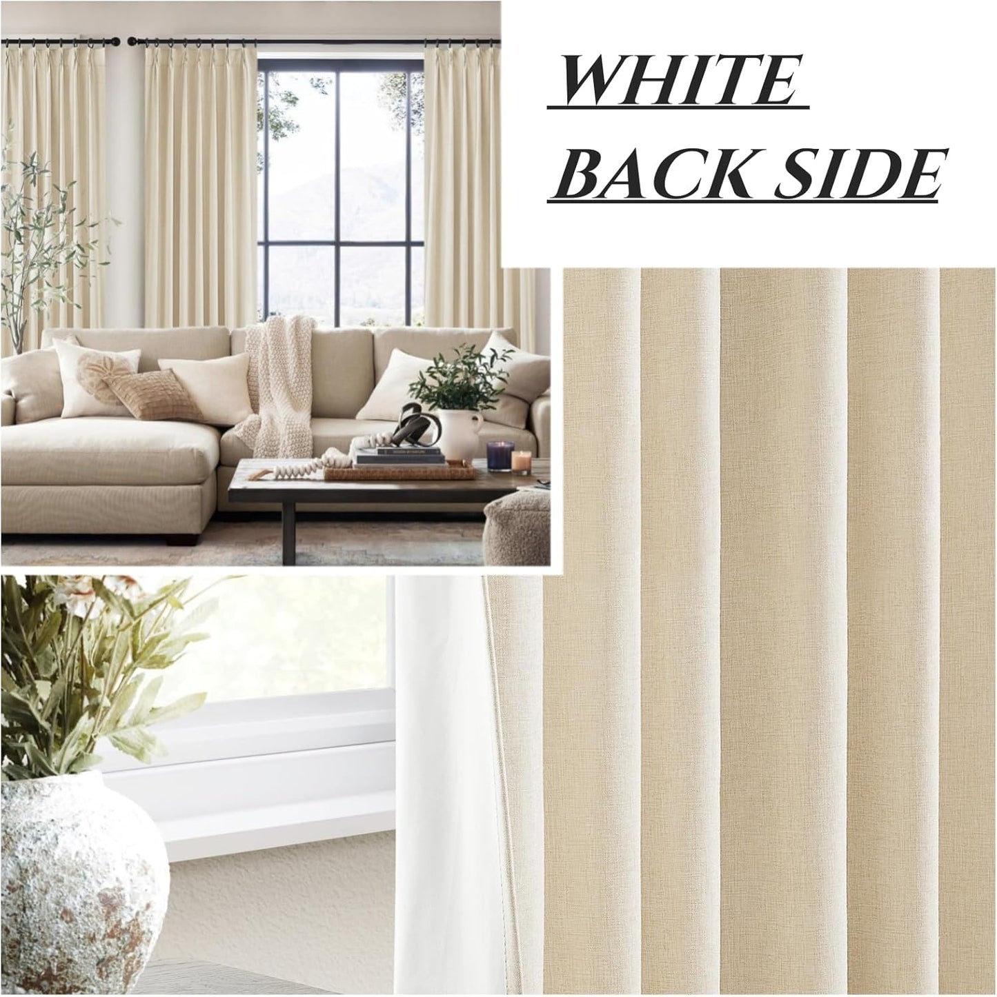 86 Inch Blackout Linen Curtains, Thermal Insulated Custom Drapes for Living Room Bedroom 2 Panels Set Back Tab&Pinch Pleated Window Curtains 86 Inches Long (40x86 Light Beige Linen)