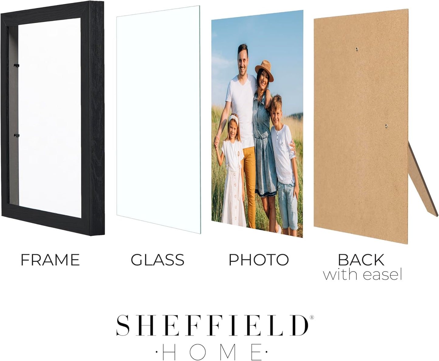 Sheffield Home 4 Piece Gallery Wall Frame Set, 8x10 Inch, 5x7 Inch, and 4x6 Inch, Black