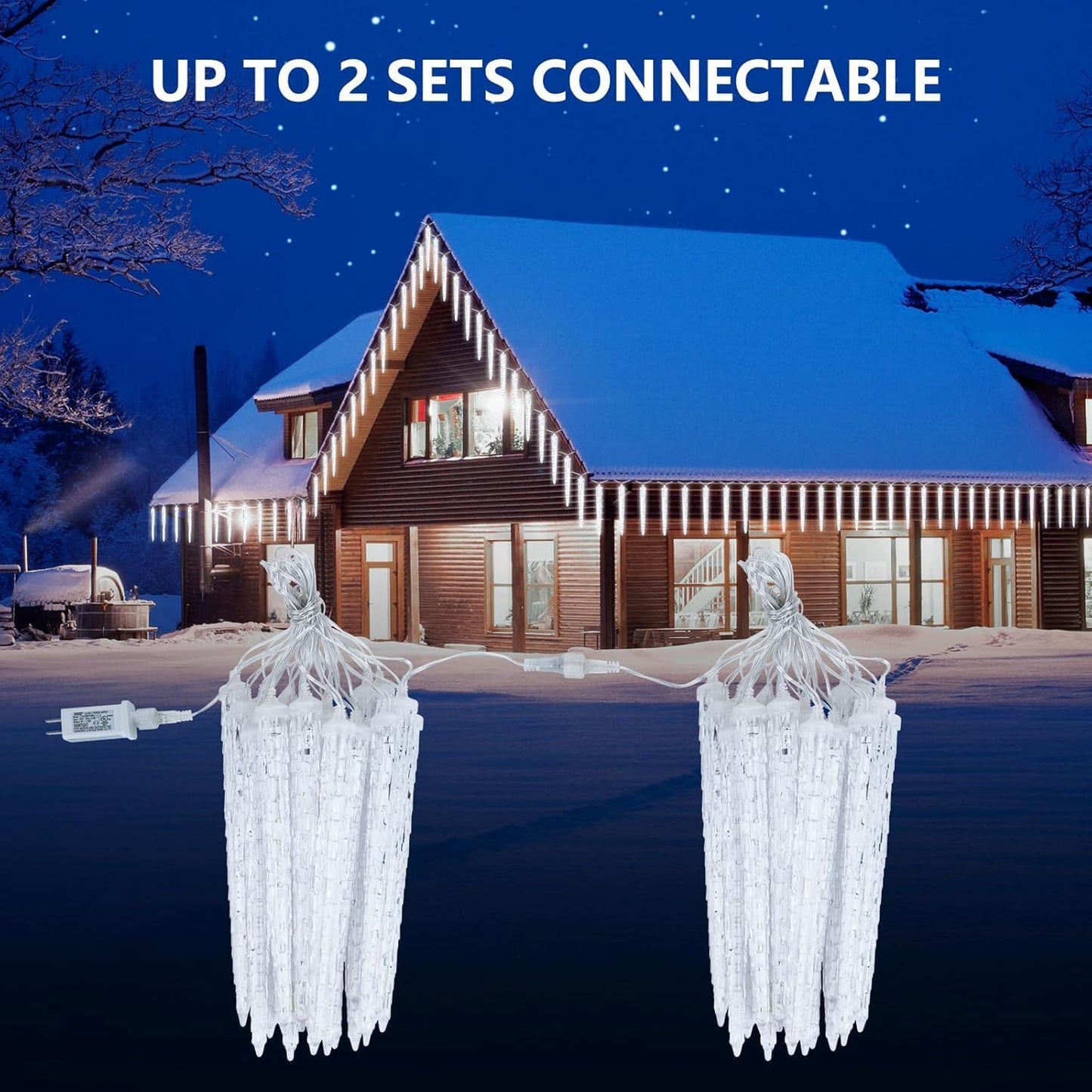 Brightown Christmas Meteor Shower Icicle Lights Outdoor, 30ft with 30 Tube 720 LED Dropping Effect, Waterproof Decorations for House Eave Roofline, Warm White