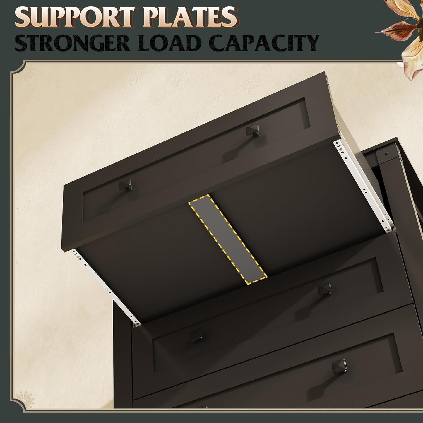 WLIVE Farmhouse 5 Drawer Dresser for Bedroom, Wood Dresser Storage Organizer, Tall Black Dressers with Double Rustic Handle, Chest of Drawers for Living Room, Hallway, Closet