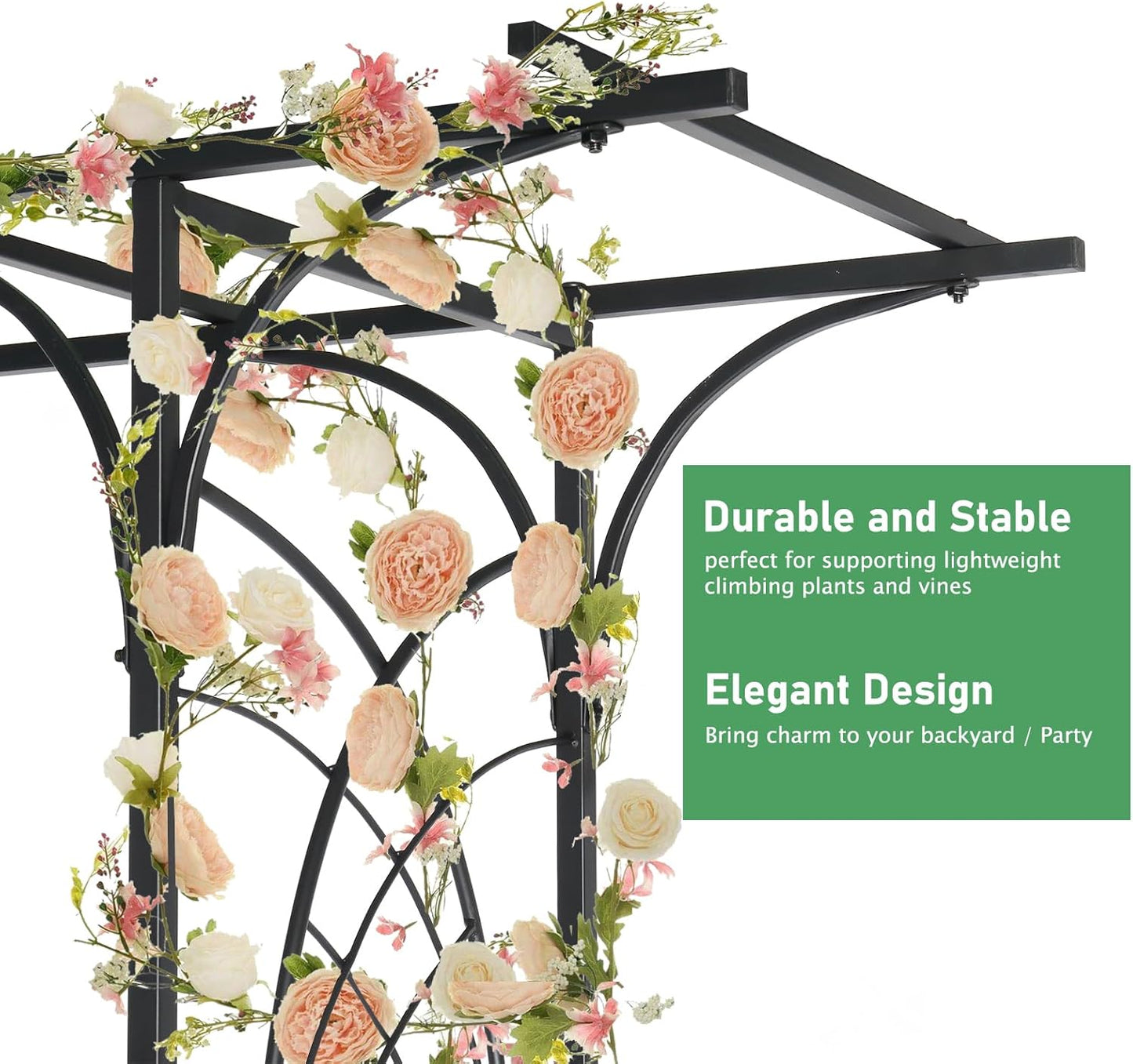 VINGLI Garden Arbor, Arch for Wedding Ceremony Party, Christmas Garden Decor Steel Garden Trellis for Plant Climbing, Pergola for Garden, Backyard, Lawn (Flat Top)