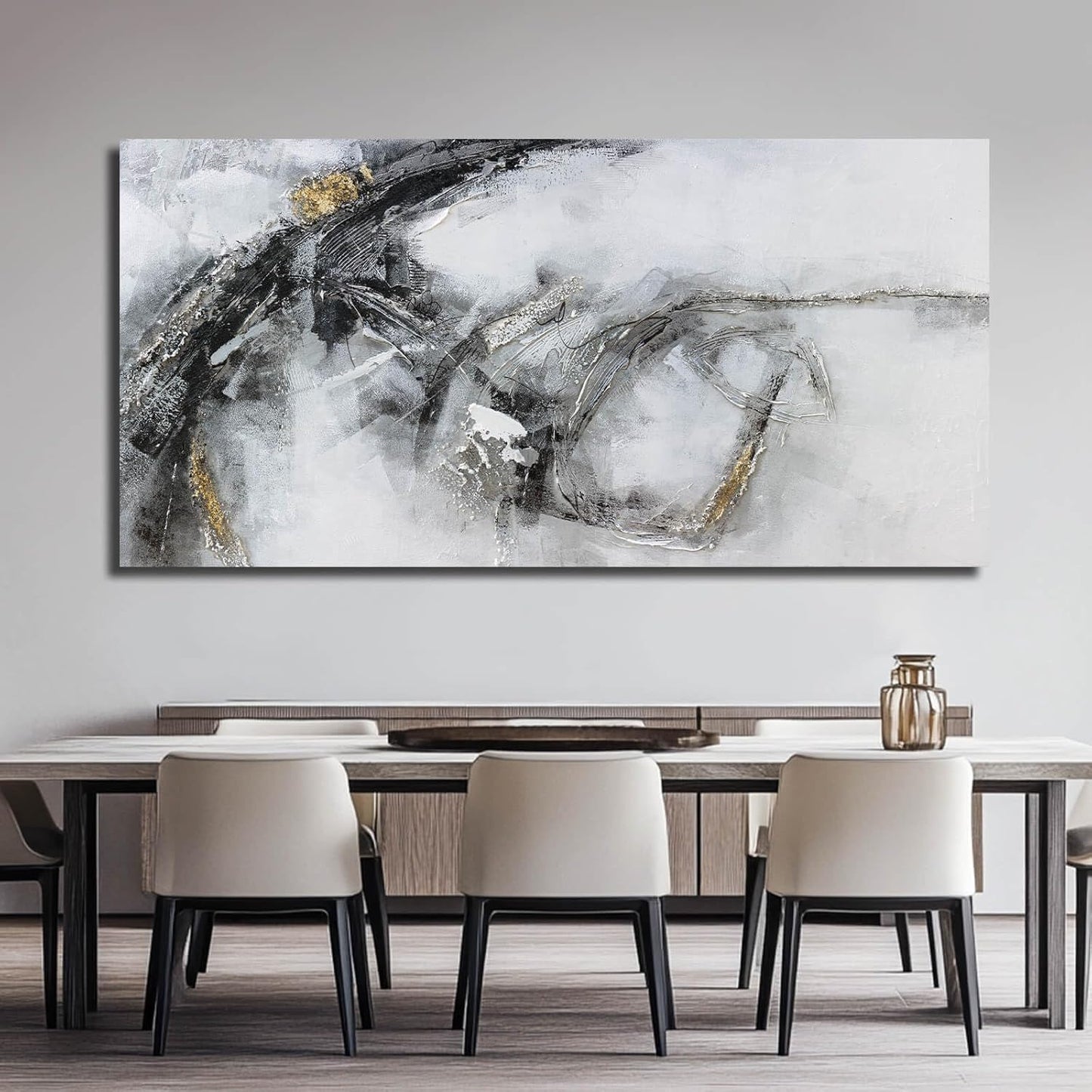 White Abstract Wall Art Black And White Wall Decorations Office Artwork Large Wall Decor for Men Room 29"x58"