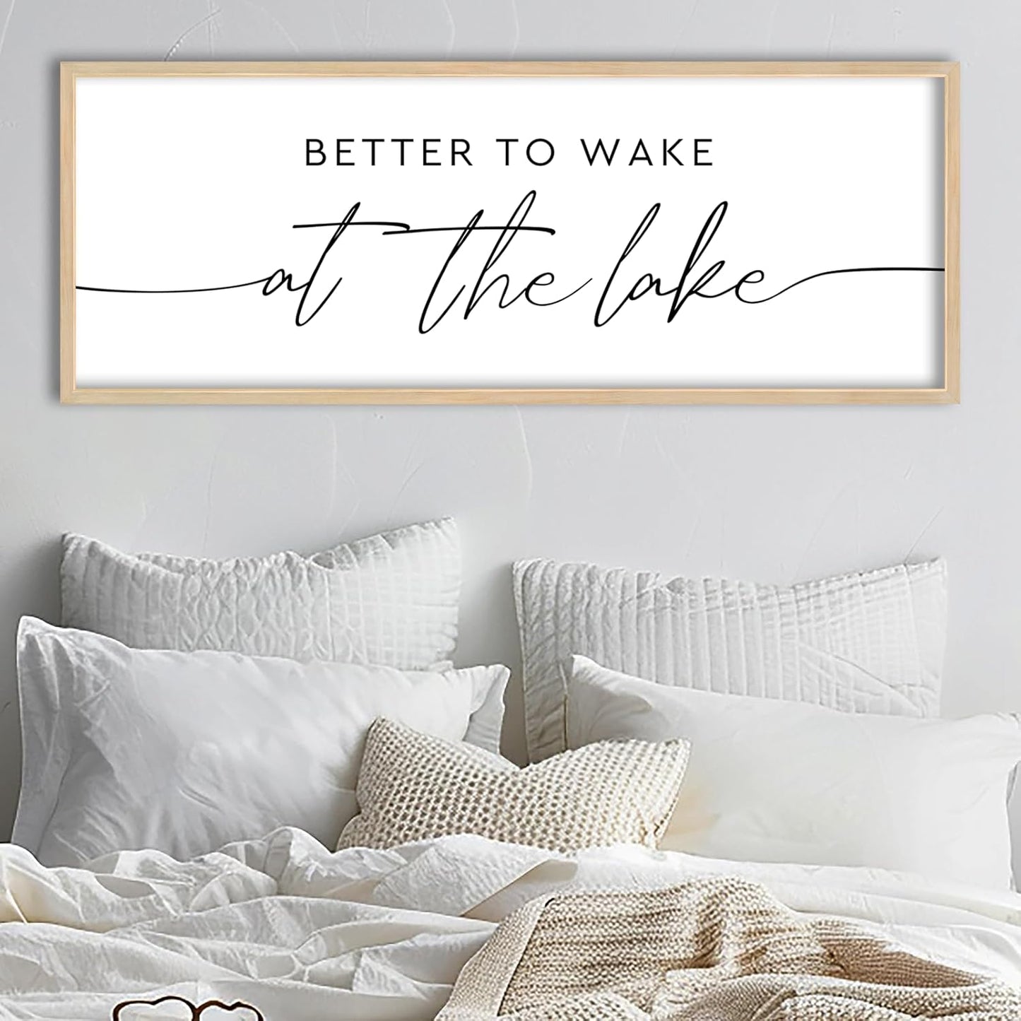 SRSZHIYUE Better To Wake At The Lake Wall Decor Above Bed Sign 40"×15" for Lake House Bedroom Over Bed Large Wood Framed Wall Hanging Art (Wood)