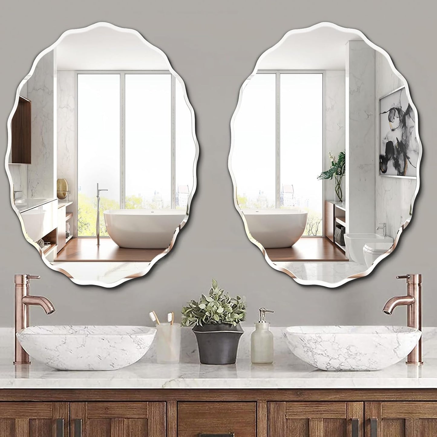 Pregaspor 28.4x40 Inch Frameless Oval Wall Mirror for Bathroom Sink, Minimalist Bathroom Vanity Mirror with Beveled Edge, Modern Mirrors for Wall Decor Living Room Entryway Bedroom