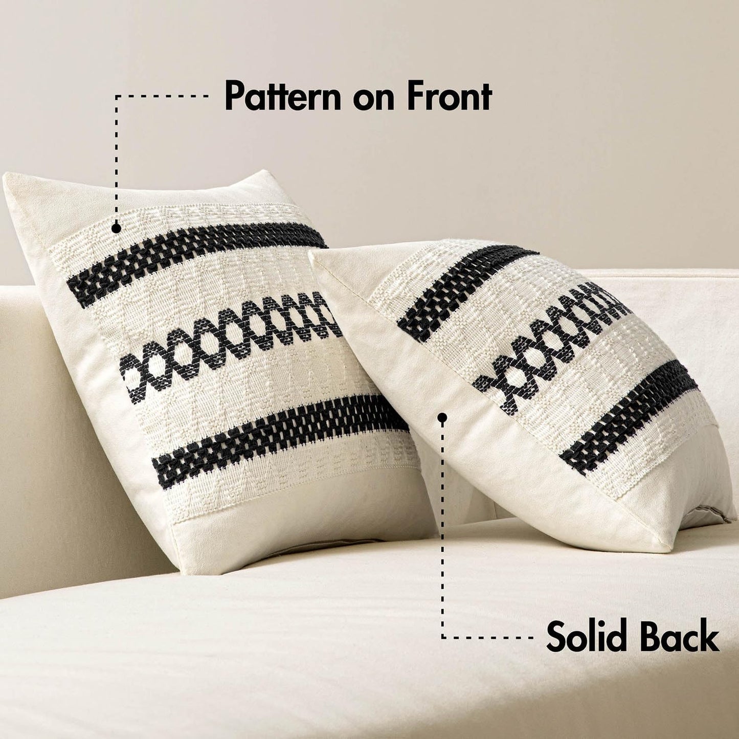 MIULEE Set of 2 Black Boho Decorative Pillow Covers 20x20 Inch Farmhouse Rustic Couch Throw Pillows Modern Spring Cotton Cushion Covers Retro Cute Macrame Woven Home Decor for Bed Sofa Chair