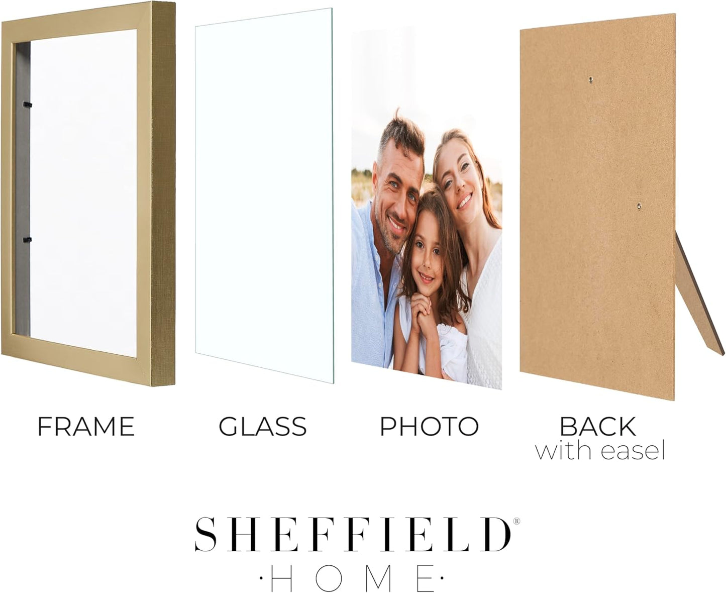 Sheffield Home 4 Piece Gallery Wall Frame Set, 8x10 Inch, 5x7 Inch, and 4x6 Inch, Gold