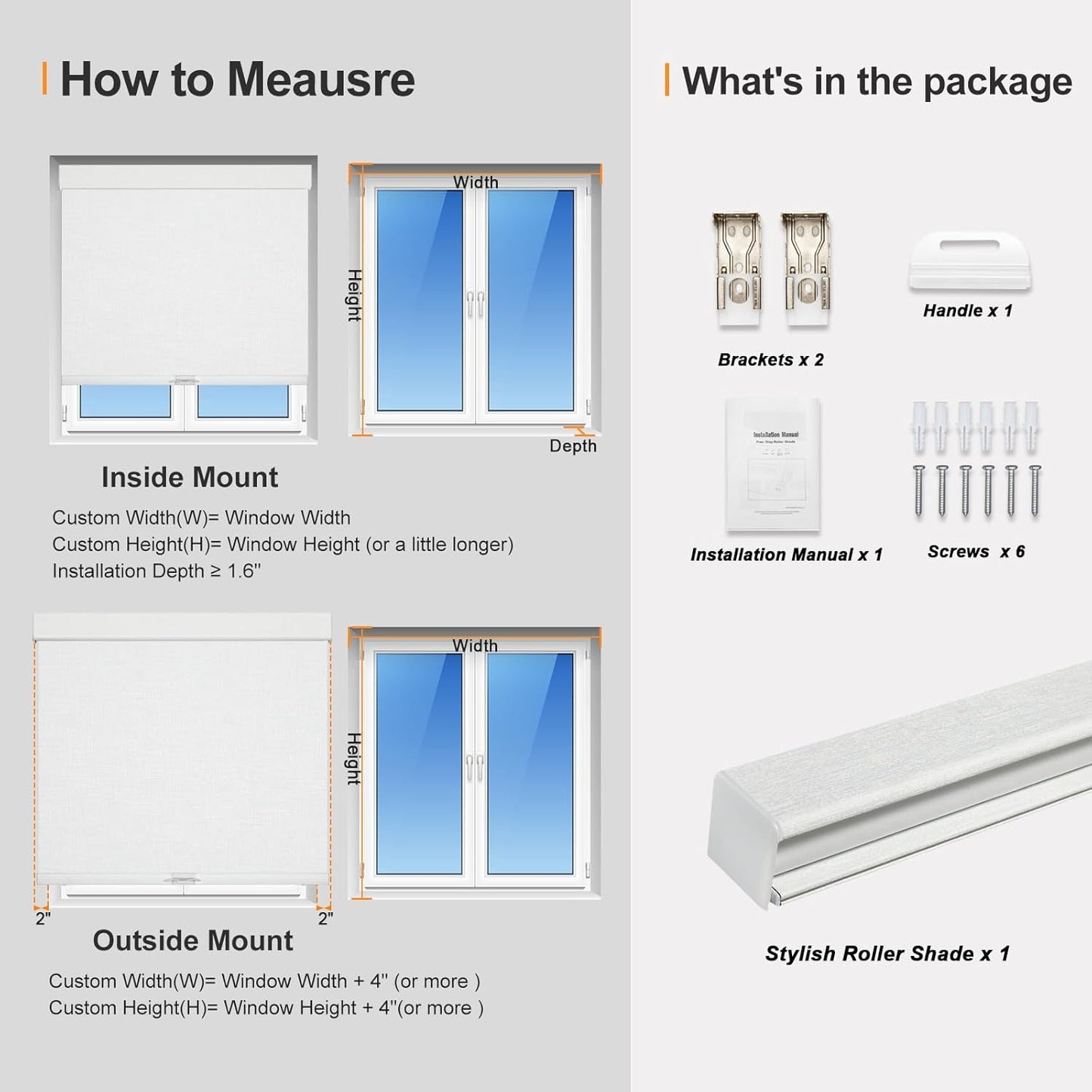 Persilux Blackout Roller Shades & Blinds Windows Shades Free-Stop Blackout Blinds with Jacquard Fabric,Cordless Blinds Pull Down Shades for Home, Easy to Install for Door/Office, White(53.5"W x 64"H)