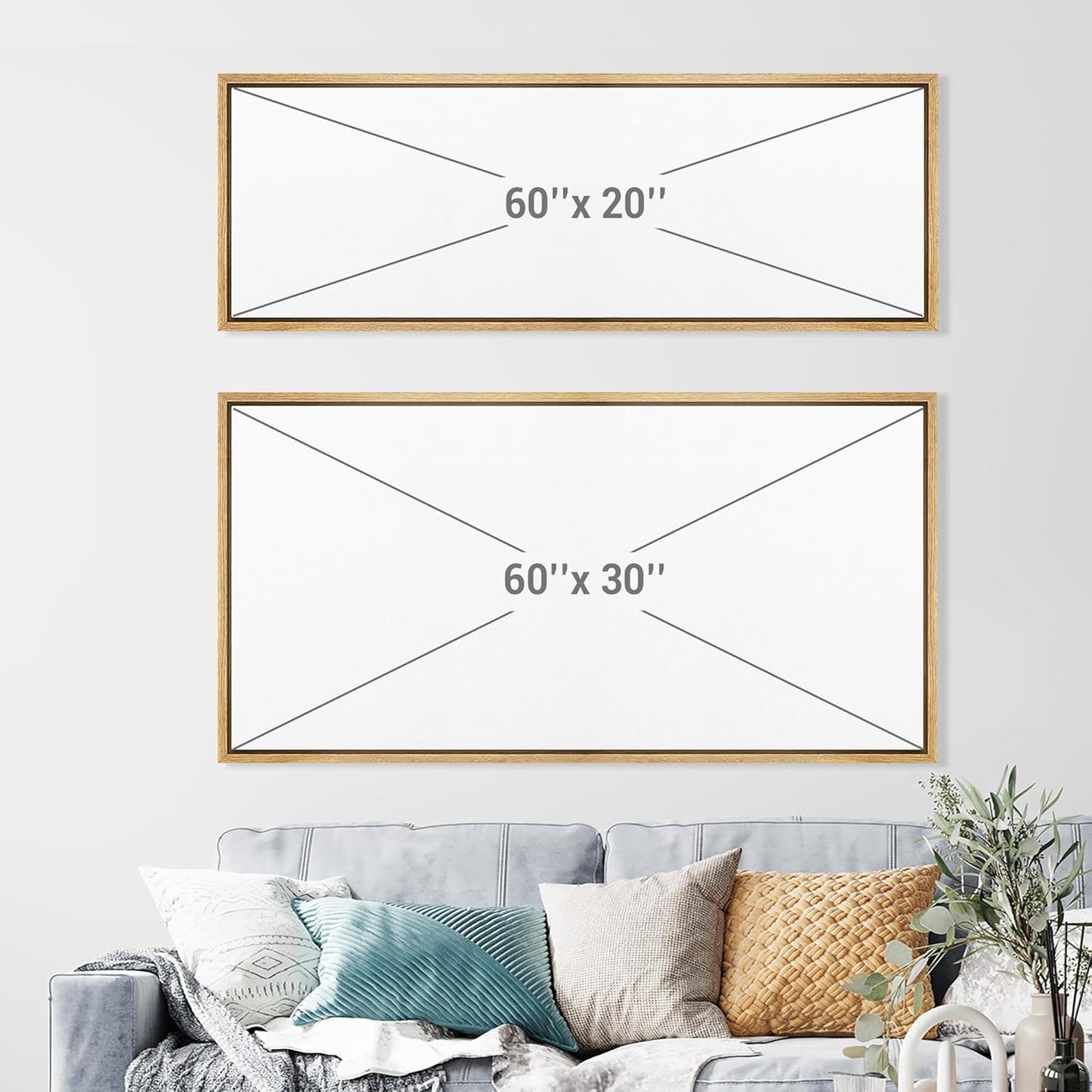 MUDECOR Extra Larg Framed Canvas Print Wall Art Abstract Landscape Neutral Tones Misty Horizon Illustrations Decorative Colorful for Bedroom - 60"x30"