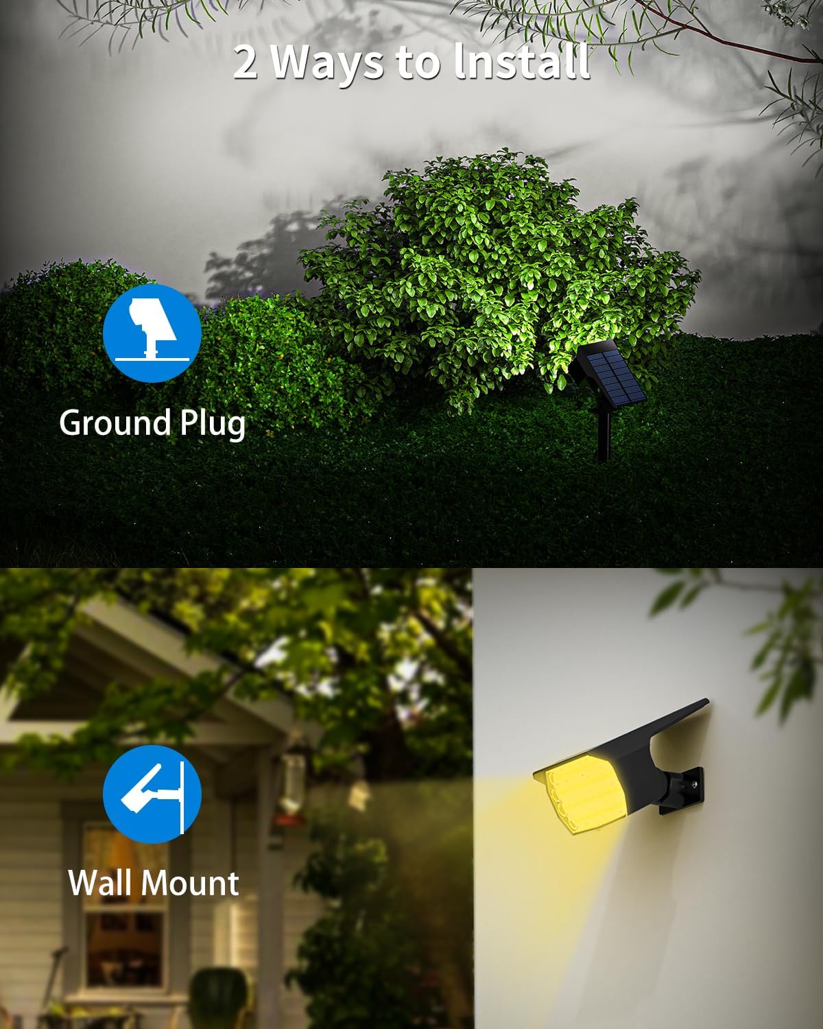 3 Colors Solar Lights Outdoor Waterproof IP65 Outdoor Solar Spot Lights for Yard 52 LEDs 600LM Solar Powered Landscape Spotlights Solar Security Wall Lights for Garden Pathway Outside- 6 Pack