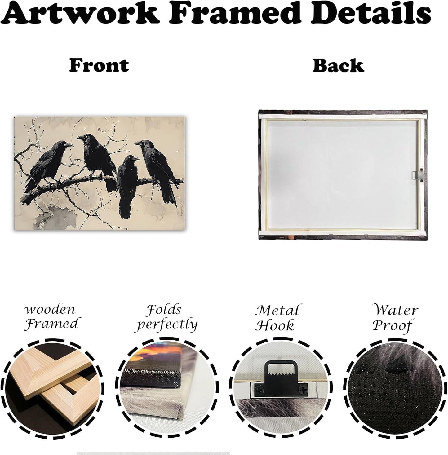 OAAPITI Birds Canvas Wall Art Black Couple Crow Picture Print Vintage Gothic Raven Artwork for Living Room Halloween Home Wall Decor(Artwork-9,12"x18")