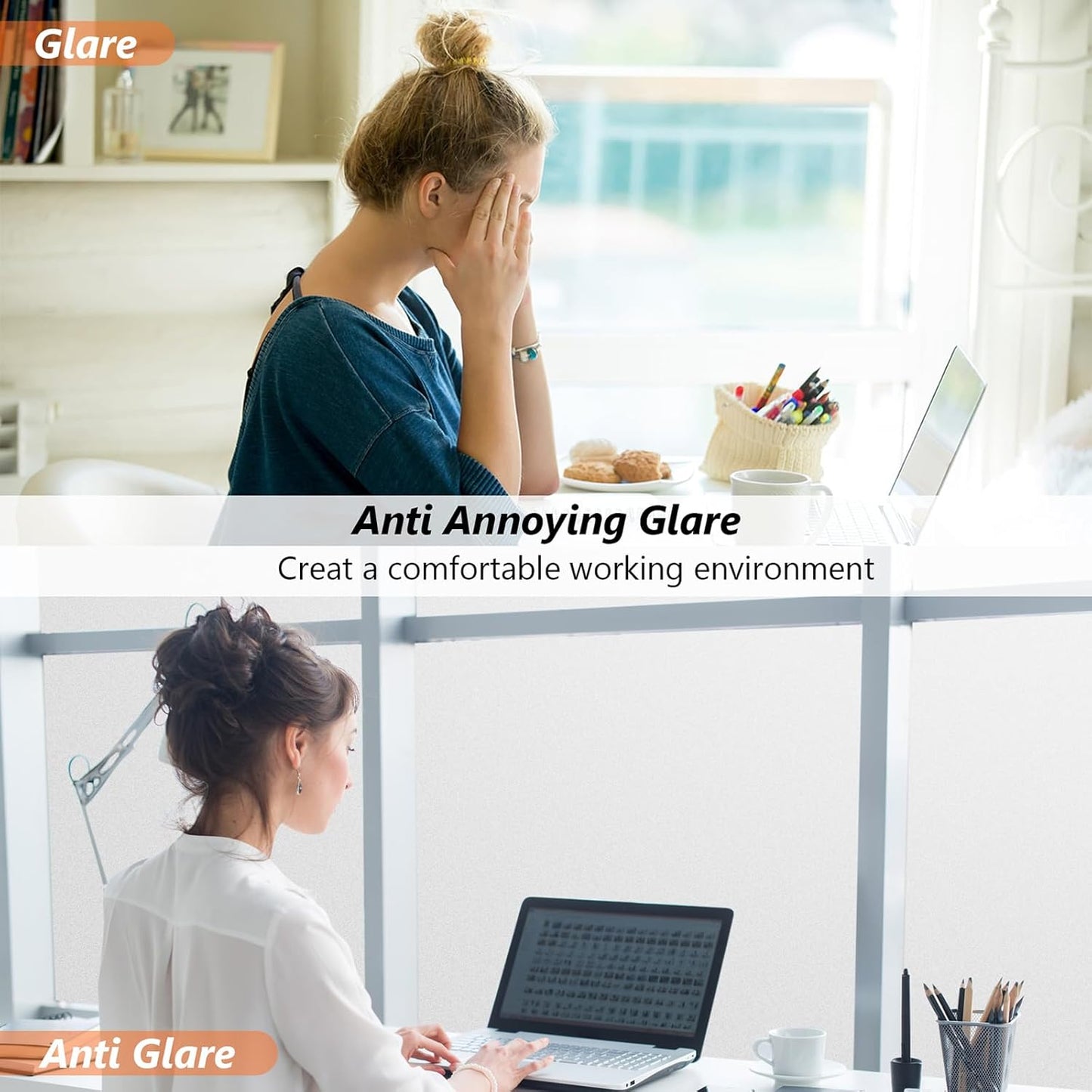 Kromapolis Window Privacy Film Frosted Glass Window Film, Heat Blocking Privacy Film for Glass Windows, Static Cling Non-Adhesive Frosting Window Stickers for Door Home (Frosted, 45.2 x 78.7 inch)