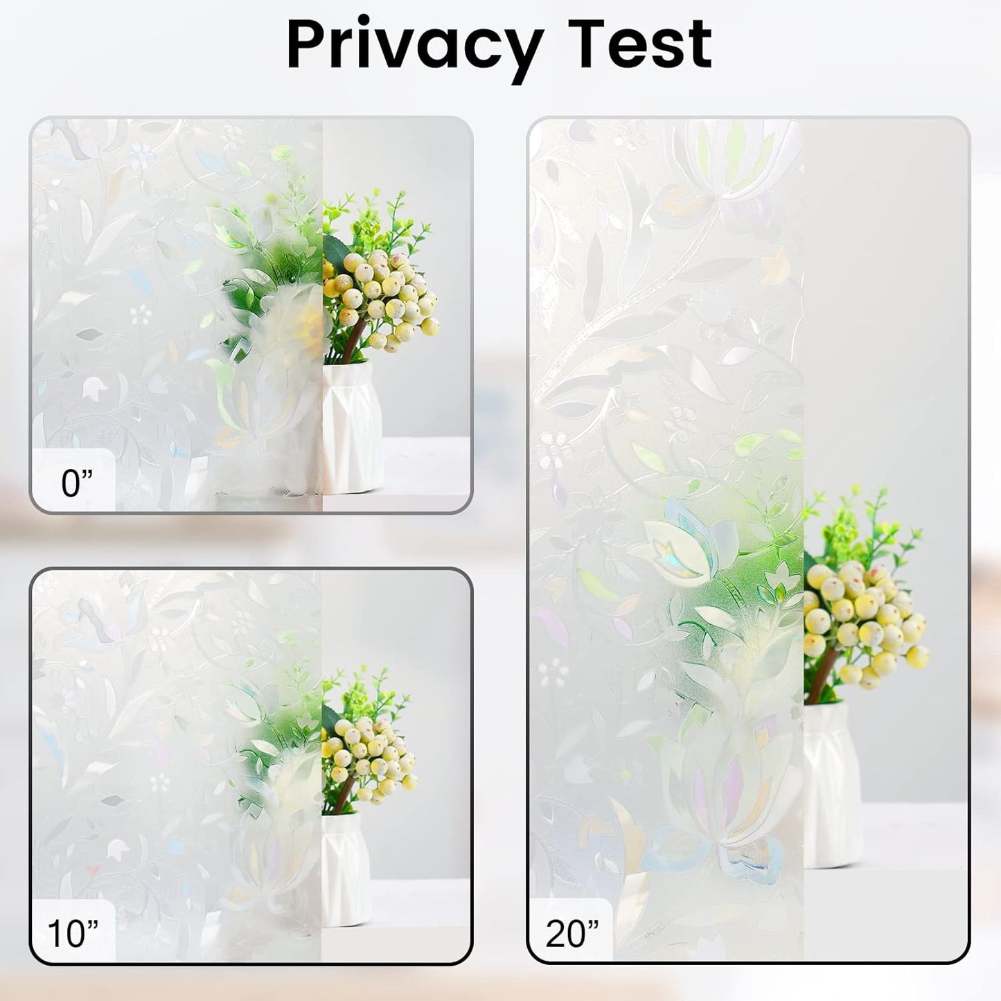 DOWELL Window Privacy Film, 3D Stained Glass Rainbow Films, Decorative Window Vinyl Sun Blocker Door Covering, Static Cling Non-Adhesive Glass Sticker for Home, Blooming Flowers, 23.6"x78.7"