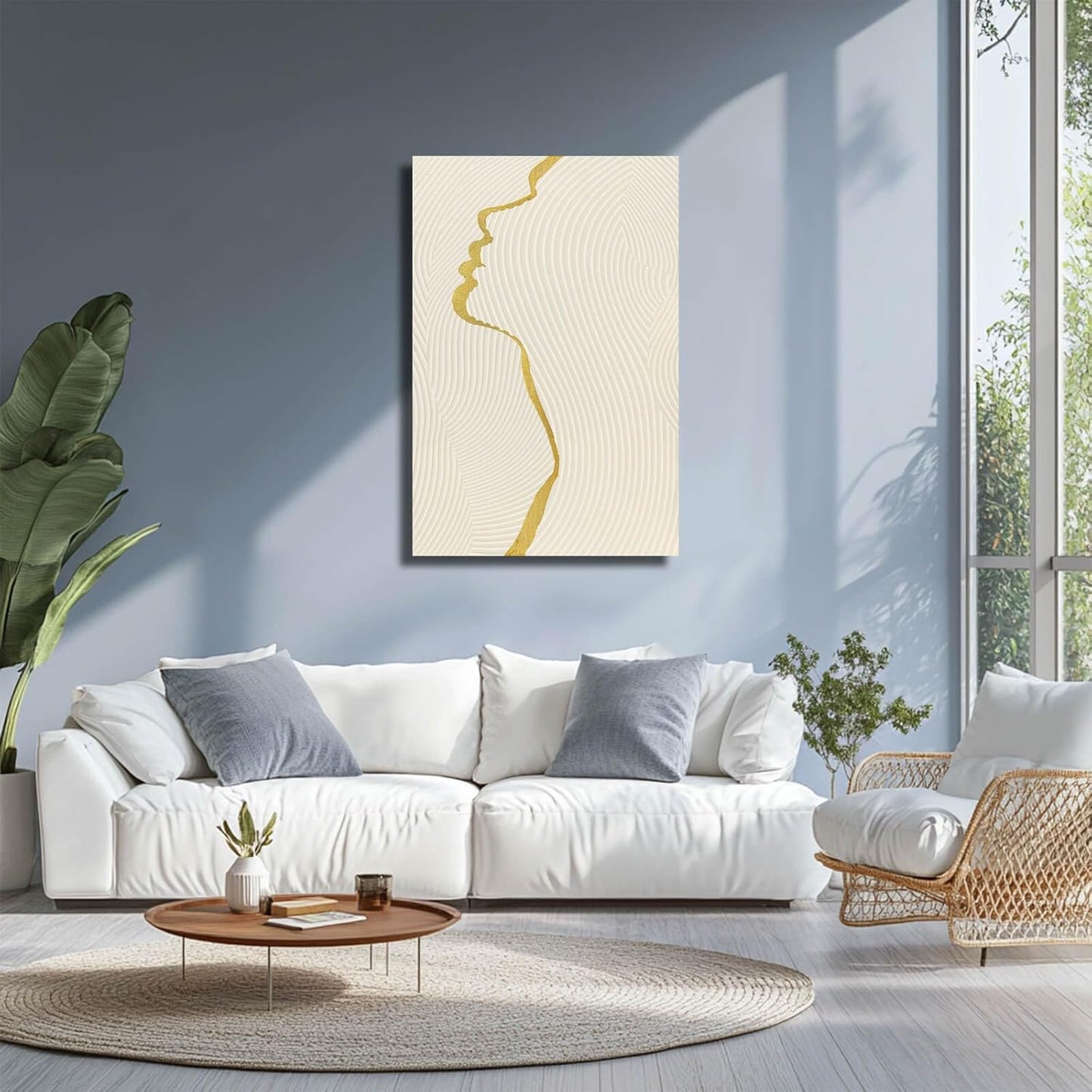 CHUDANHAO Gold Line Wall Pictures Minimalist Home Decor Neutral Canvas Paintings 24"x36" Wall Art for Dining Room Area Living Room Decorations