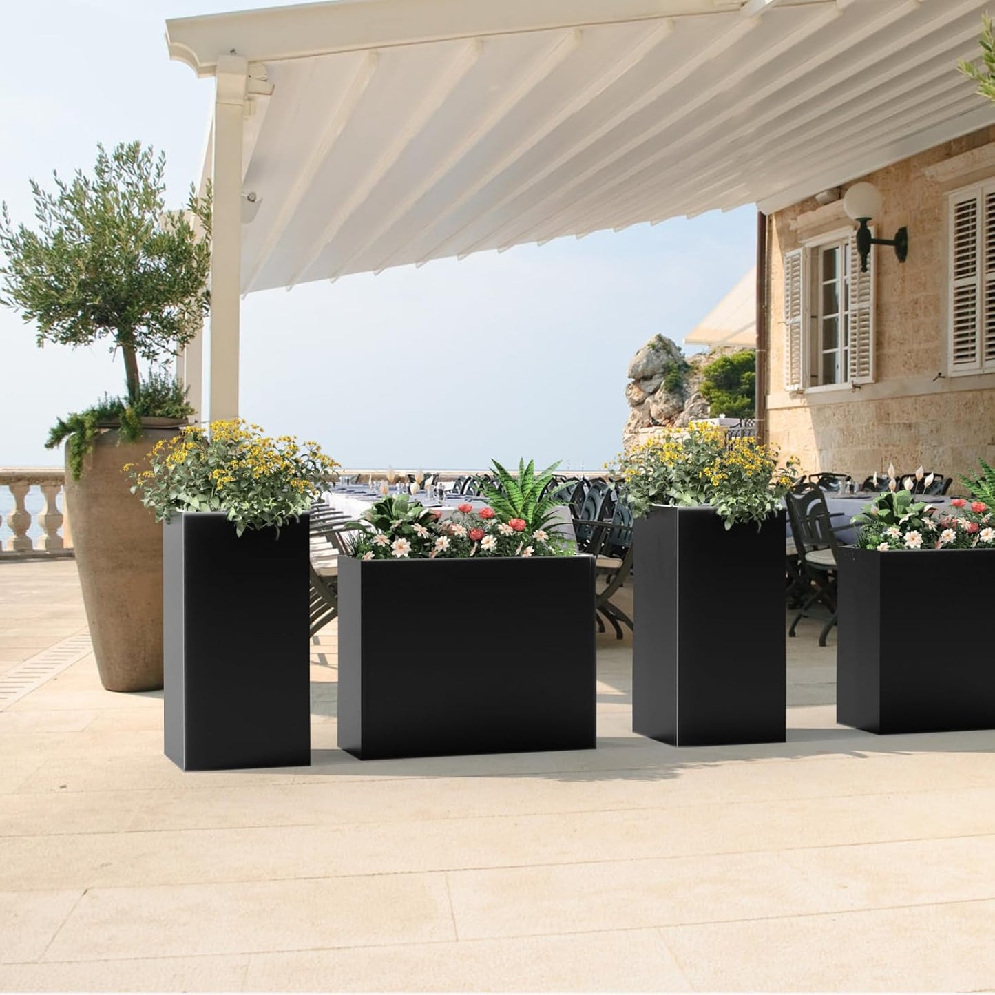 Tall Metal Cube Planter for Outdoor Plants 36" L x 12" W x 26" H, Heavy Duty Steel Large Planter Box with Removable Insert Shelf, Modern Décor for Tall Plants, Trees, Flowers (Black)