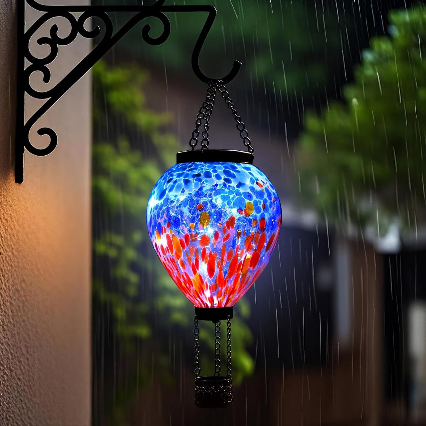 VOREEN Solar Hot Air Balloon Light – Handblown Colored Glass Outdoor Hanging Lantern for Garden, Patio, Balcony Decor – Waterproof, Fade-Resistant LED Light, Gift for Mom Wife Friend, Nature Lovers