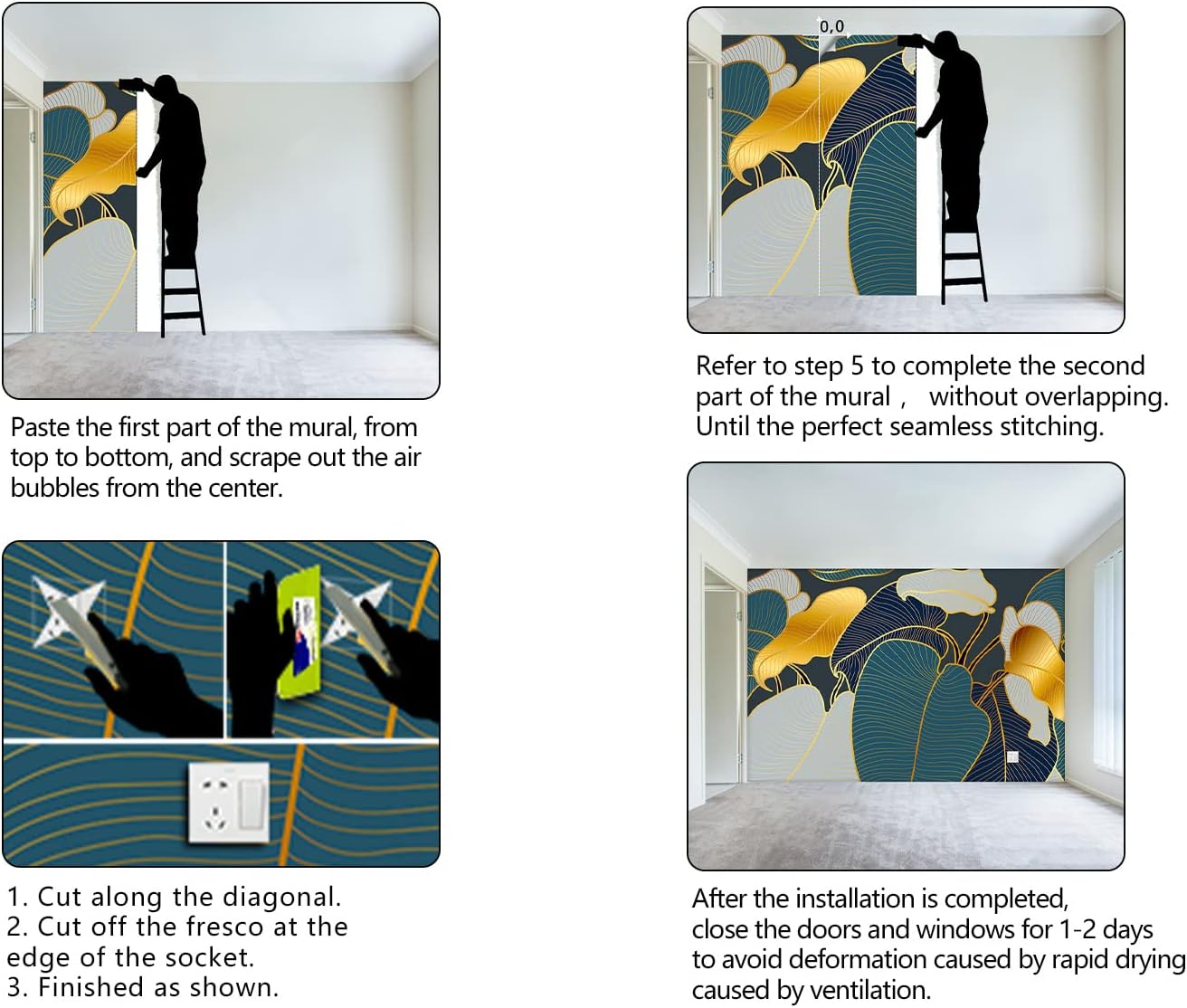 Golden Botanical Leaf wallpeper Living Room Bedroom Wall Mural - 160"x108"(Not Peel and Stick)