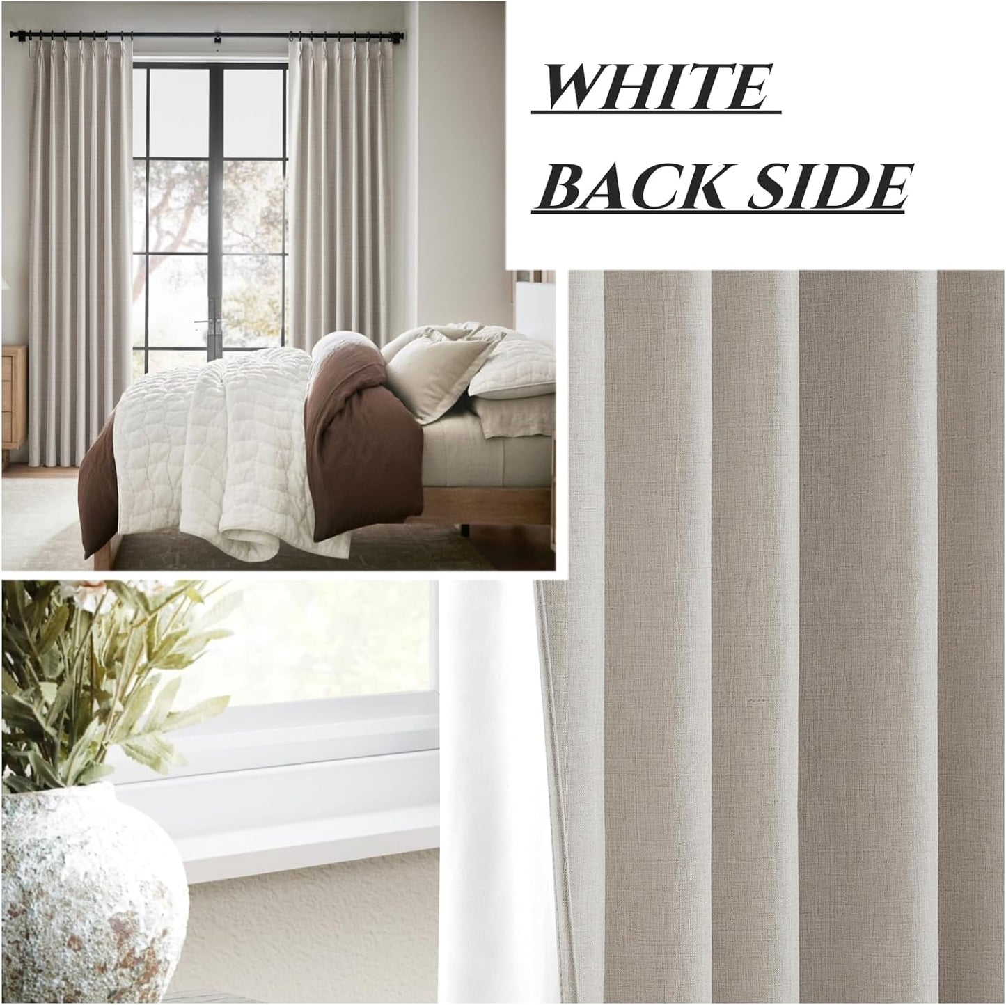 Pinch Pleated Floor to Ceiling Curtains 9ft, 107 Inches Long Light Blocking Linen Blend Soft Touch Blackout Thermal Insulated Window Drapes for Bedroom Living Dining Room Nursery (40"x107"x2 panels)