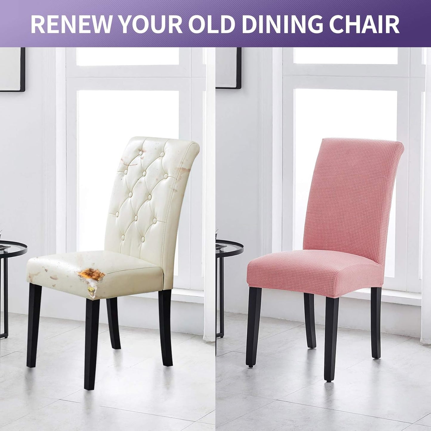 Joccun Chair Covers for Dining Room Set of 6,Dining Chair Slipcovers Stretch Dining Room Chair Covers Seat Protector,Washable Parsons Chair Cover for Home,Banquet(Dusty Pink,6 Pack)