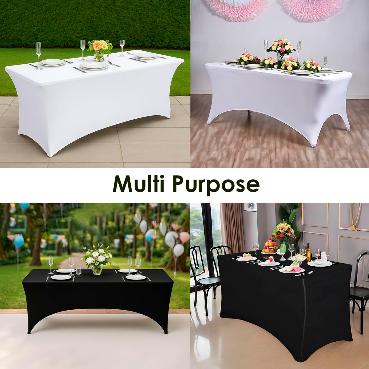 Craft And Party 2 Pack 8ft Black Spandex Tablecloth – Fitted Stretch Cover – Universal Fit for Folding Tables – Wrinkle-Free, Washable – Ideal for Parties, Weddings, Events