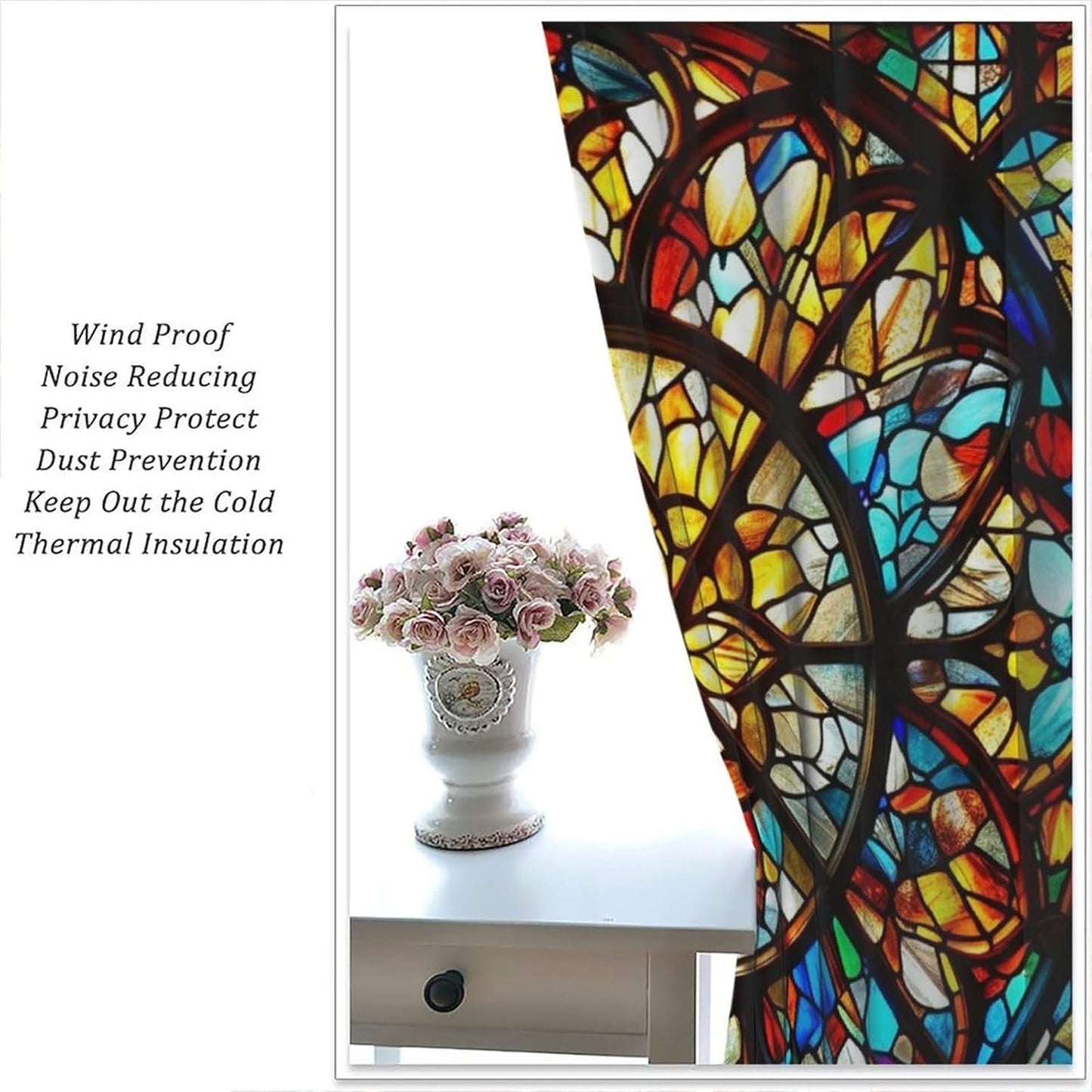 Stained Glass Curtains,Retro Mid Century Abstract Colorful Geometric Prints Home Decor Drapes for Bedroom Living Room Kitchen Window Treatment 2 Panels Set Total Size 52" W X 84" L Inch