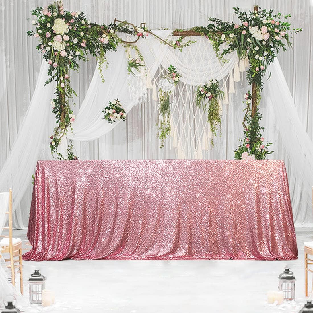 SquarePie Sequin Tablecloth 60 x 120 Inch Fuchsia Pink Sparkly Table Linen for Wedding Party