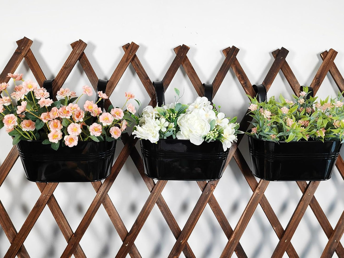 8 Pack Metal Hanging Planter for Outdoor Plants, 10 Inch Black Fence Planters Railing Pots for Garden Patio Balcony Decor, Flower Bucket with Detachable Hooks (Black, 8Pcs)