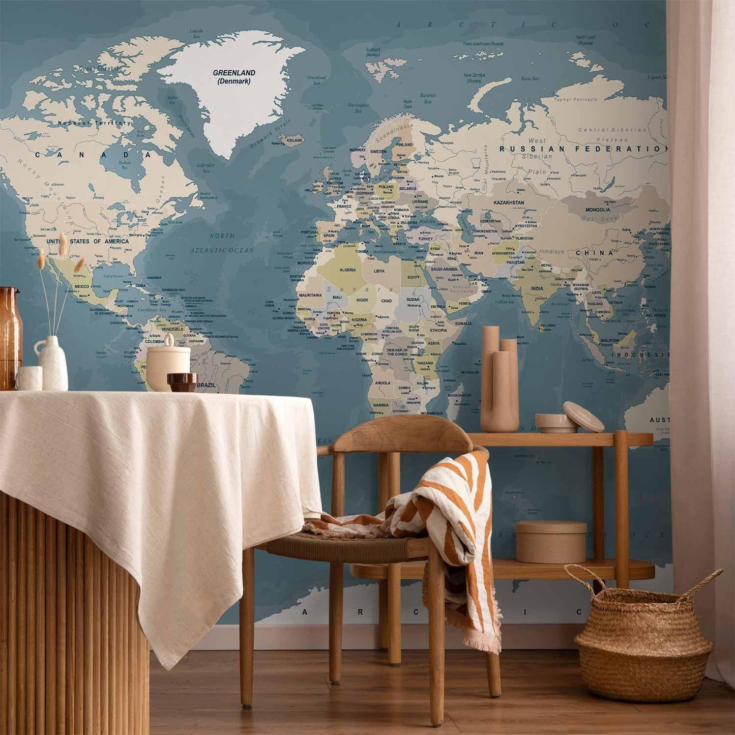 artgeist Premium Wall Mural World Map 98x69 in - XXL Non-Woven Wallpaper Fleece Wall Decor Photo Print Picture Image Design Home Map of The World k-B-0063-a-a