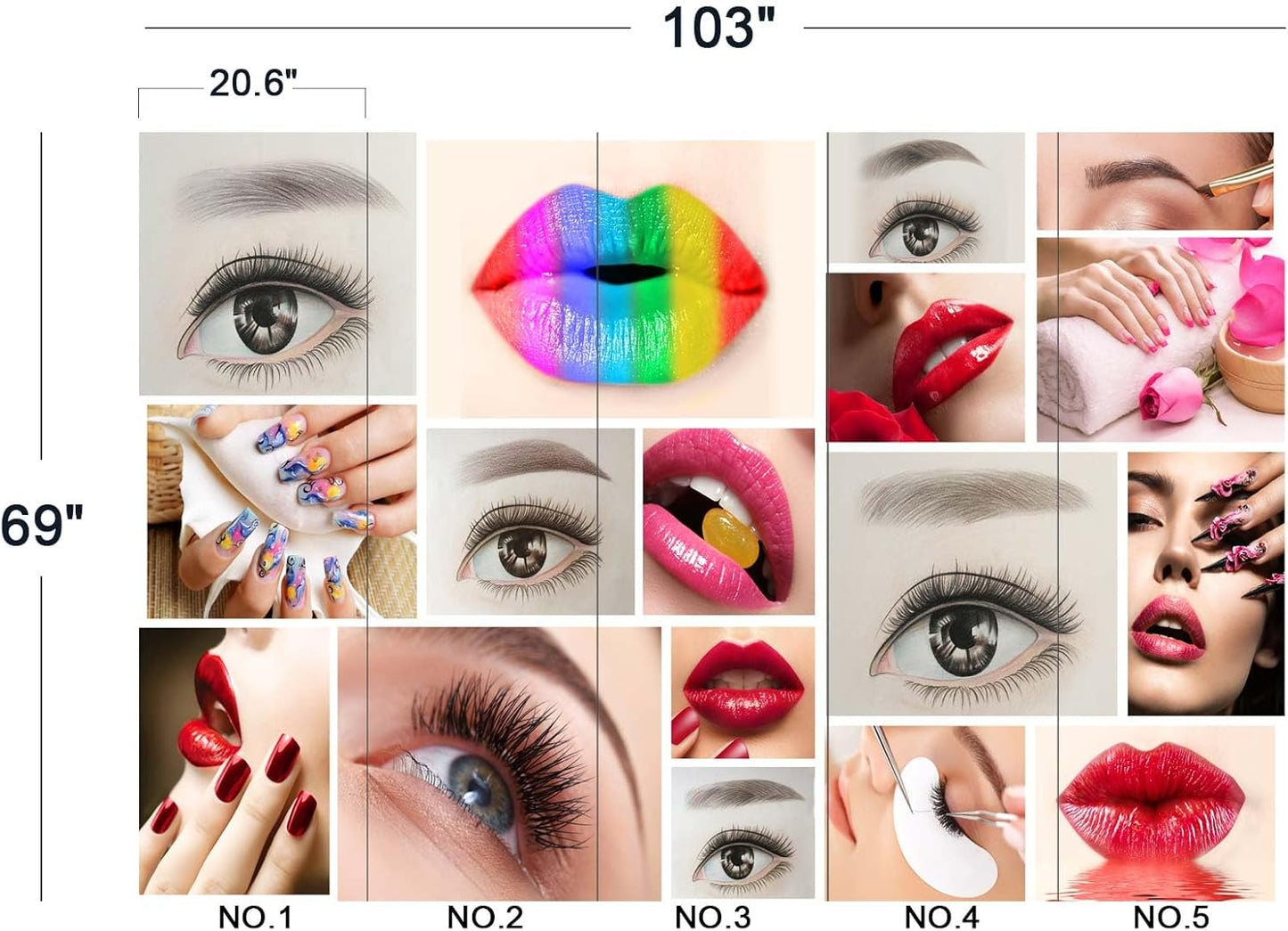 Beauty Salon Nail Enhancement Lipstick Eyelashes Wall Mural Wallpaper 103" x 69"