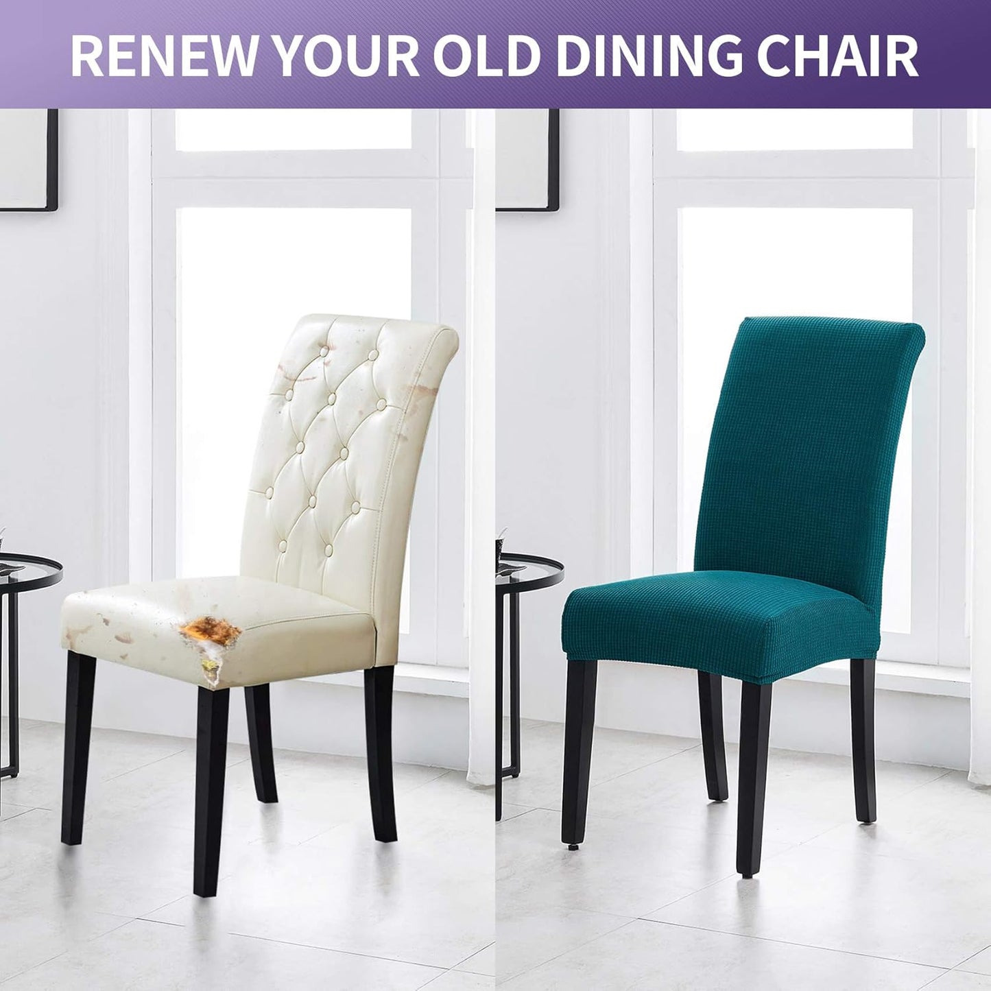 Joccun Chair Covers for Dining Room Set of 6, Dining Chair Slipcovers Stretch Dining Room Chair Covers Seat Protector,Washable Parsons Chair Cover for Home,Banquet(Peacock Blue,6 Pack)