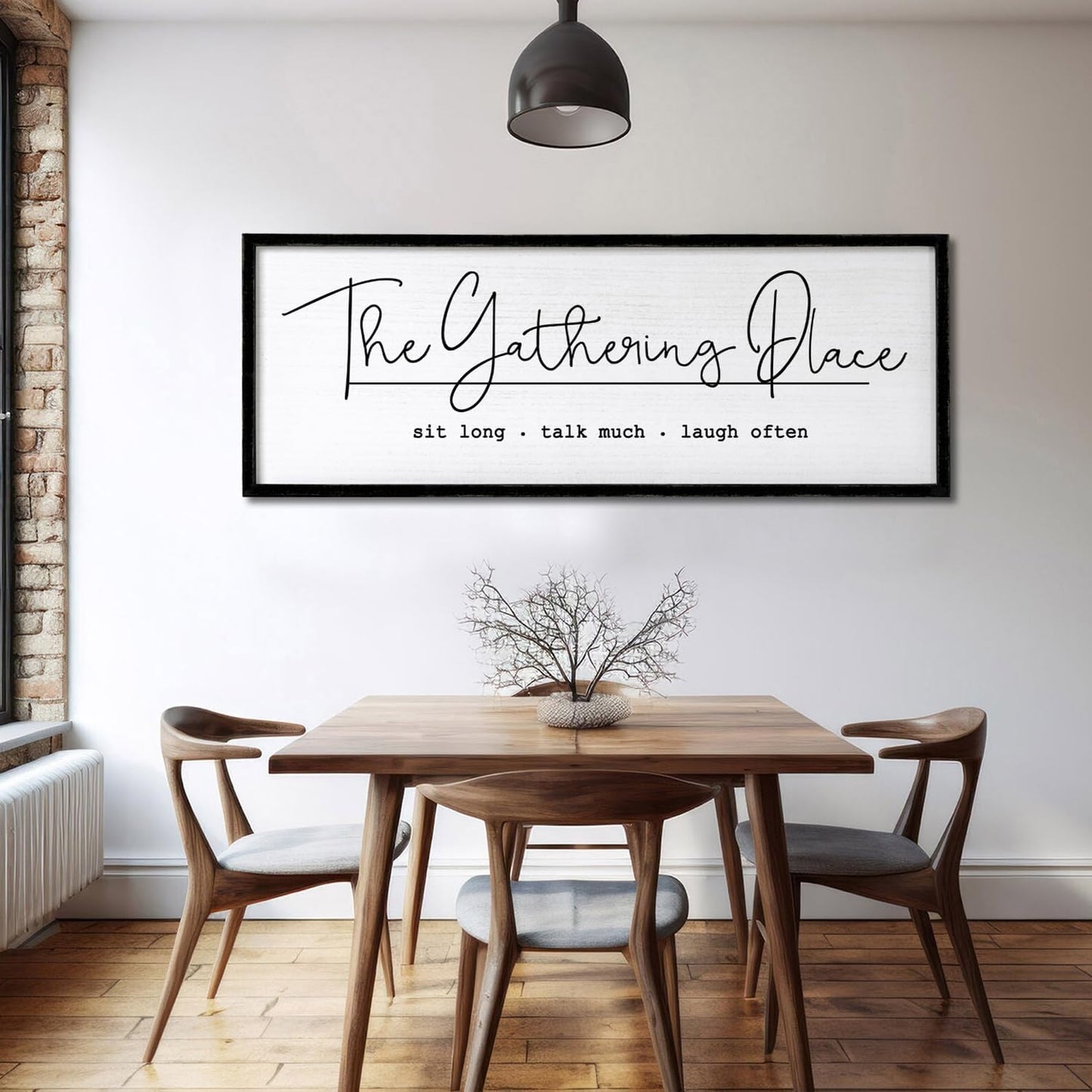 The Gathering Place Wall Decor Art 24"X10" for Dining Room gather Kitchen Wall Wooden Framed Sign (Black)