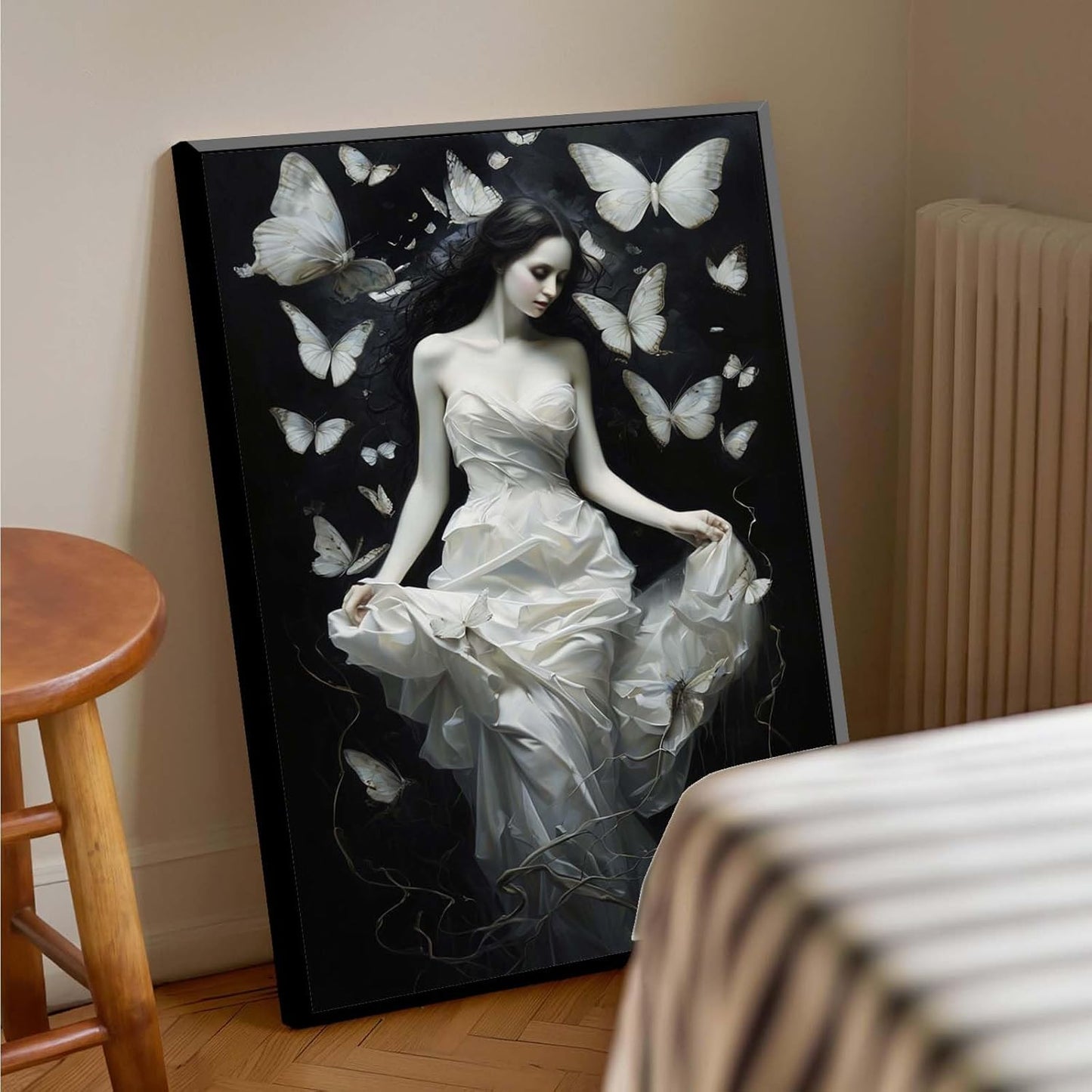JFHCQJPK Vintage Gothic Feminine Canvas Wall Art Print Butterfly Poster Moody Preppy Wall Art Dark College Decor for Home Bedroom20x30in Metal blackFramed