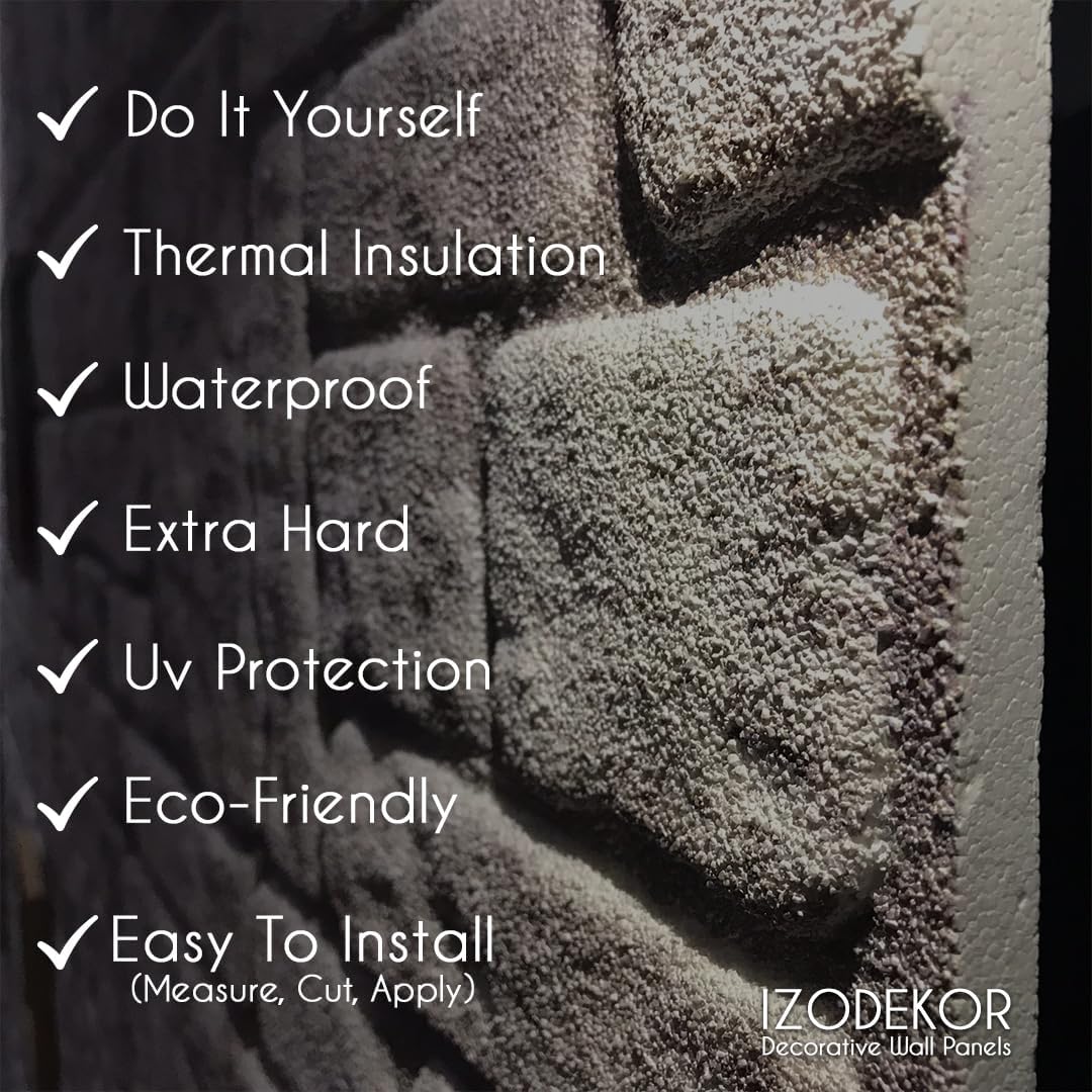 IZODEKOR 3D Wall Panels Brick Effect - Cladding, Stone Look, Styrofoam Facing for Living Room, Kitchen, Bathroom, Balcony, Bedroom and Back of Counter | Old Town (3 Piece Panel) | Covers 16 sq ft