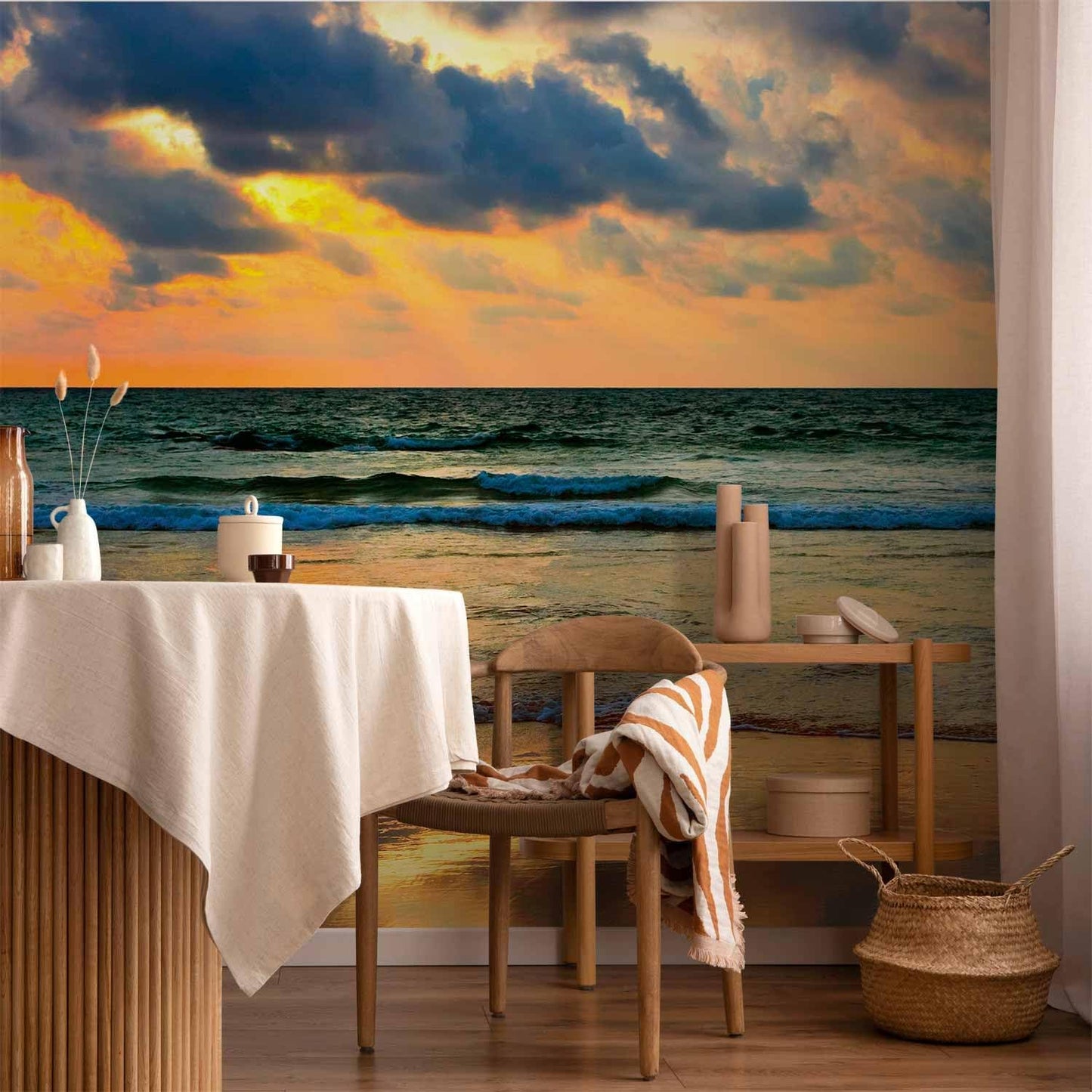 artgeist Premium Wall Mural Nature 216x98 in - Non-Woven Photo Wallpaper Art Print Fleece Wall Mural Decoration Water Waves Birds Sunset Landscape c-B-10179-a-a
