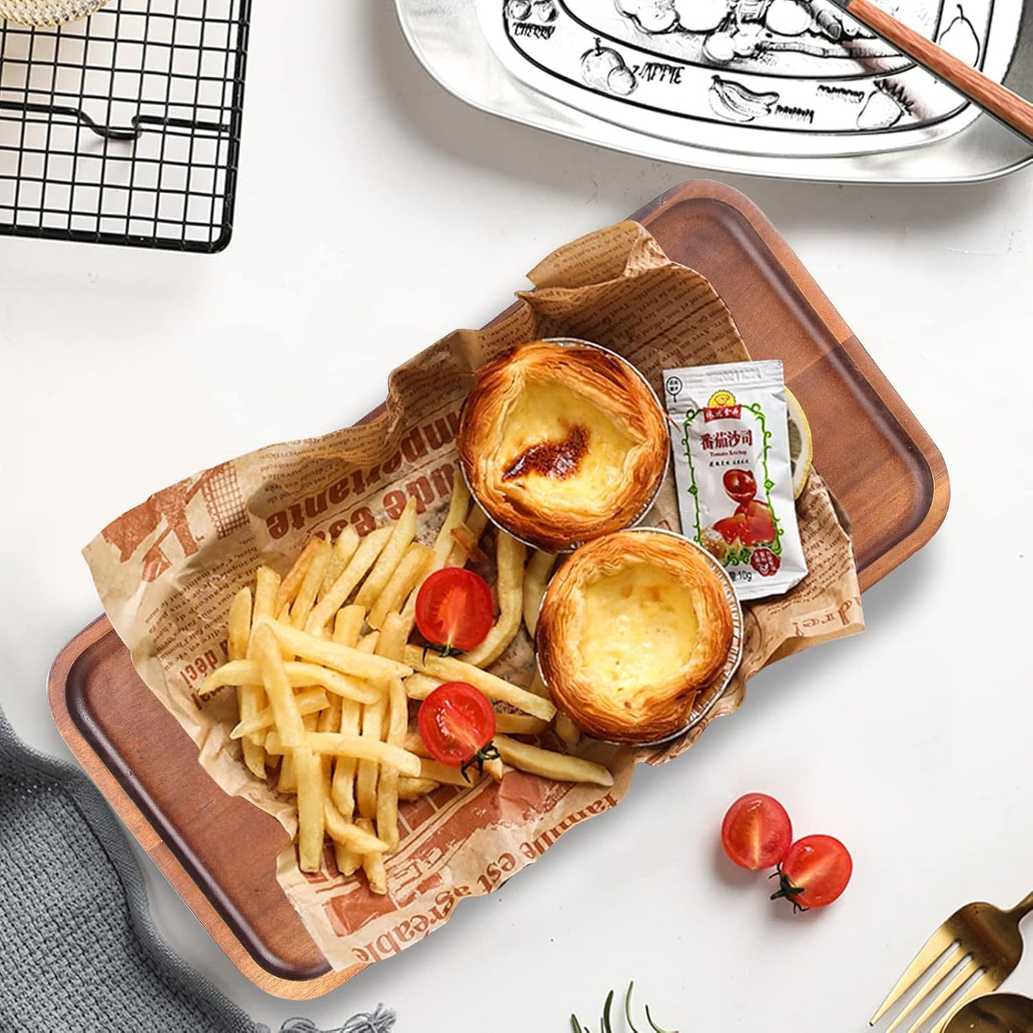 Acacia Wood Platters Small 12"x6" Long Charcuterie Board Rectangle Decorative Tray Wooden Serving Platter for Food Appetizer Cake Plates Kitchen Dish Cheese Boards Rectangular Snack Dessert Trays