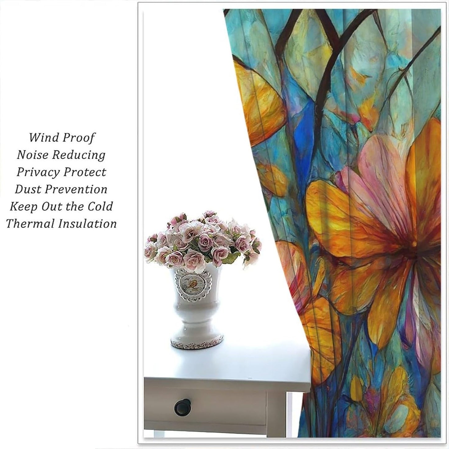 Stained Glass Curtains,Magic Forest Colorful Flowers Abstract Art Home Decor Drapes for Bedroom Living Room Kitchen Window Treatment 2 Panels Set Total Size 63" W X 72" L Inch